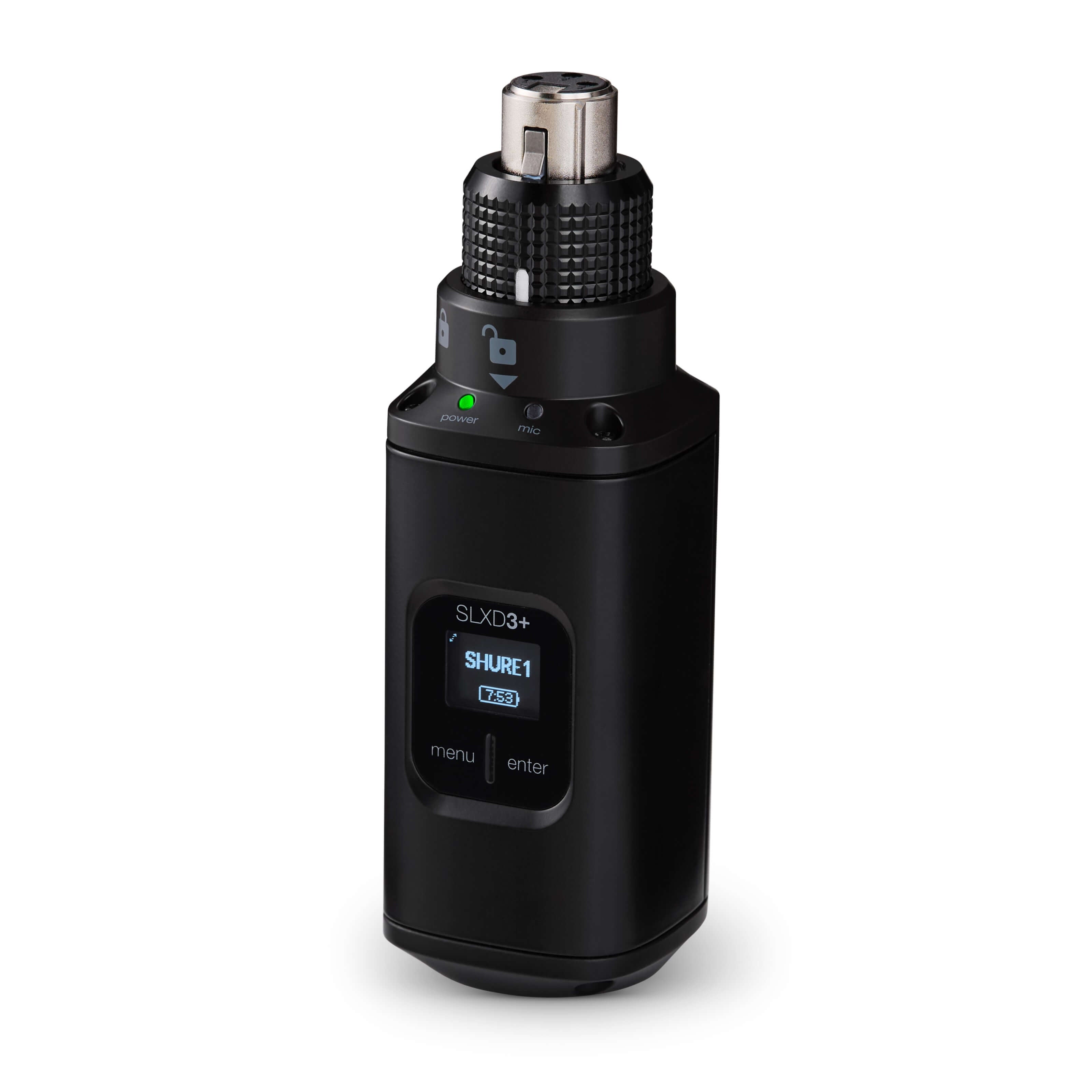 Shure SLXD3+ Digital Wireless Plug-On Transmitter, angled left