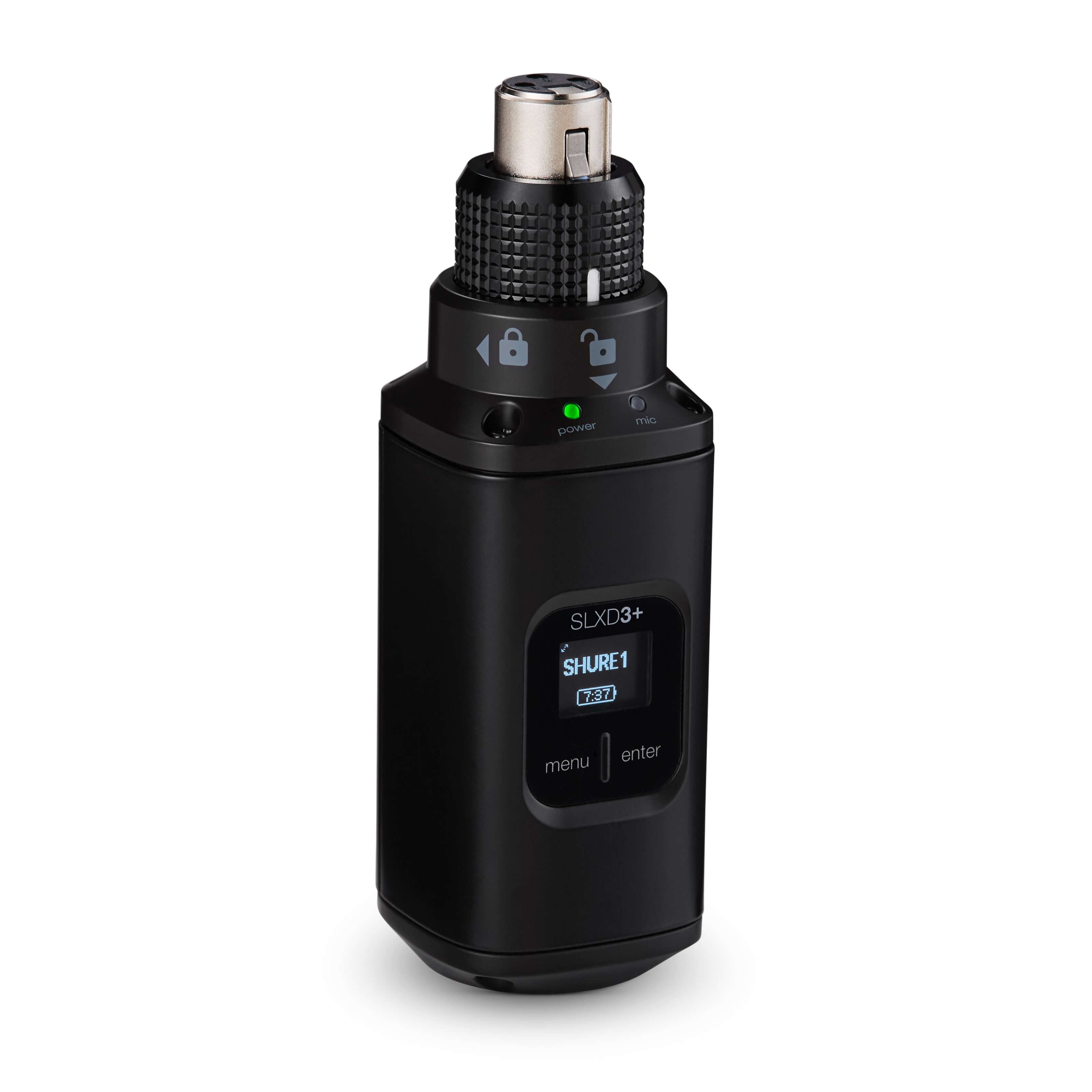 Shure SLXD3+ Digital Wireless Plug-On Transmitter, angled right