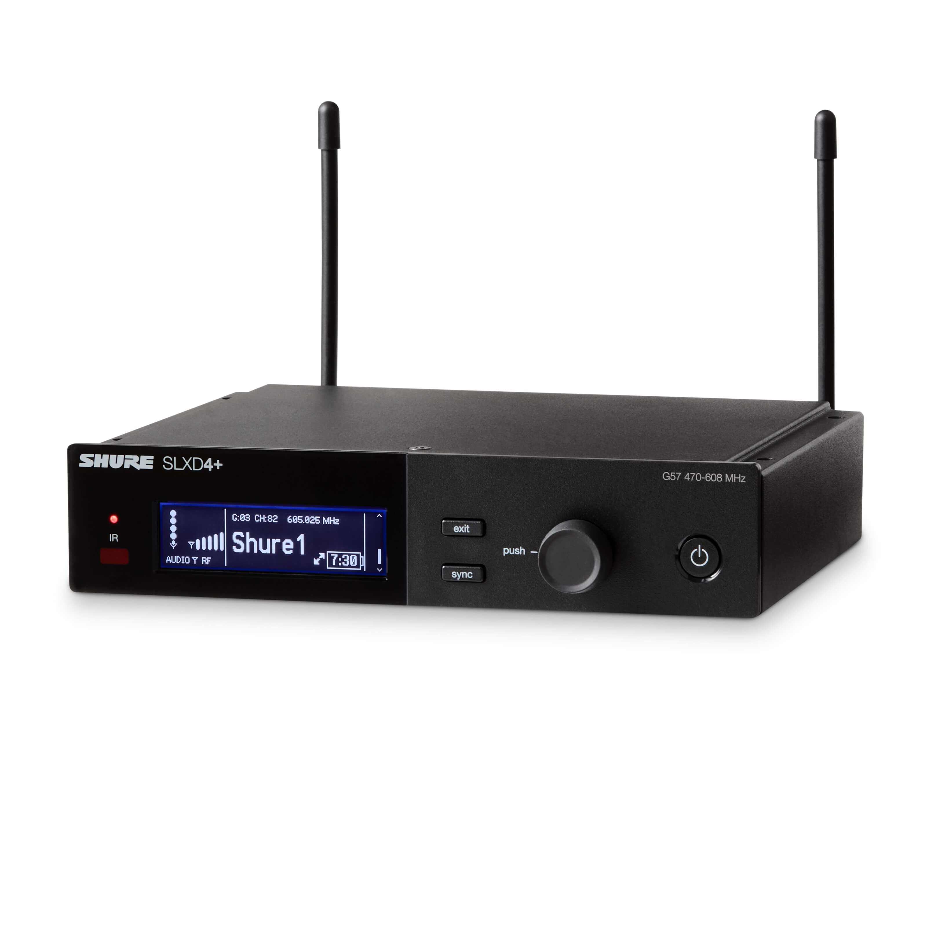 Shure SLXD4+ Single-Channel Digital Wireless Receiver, angled left