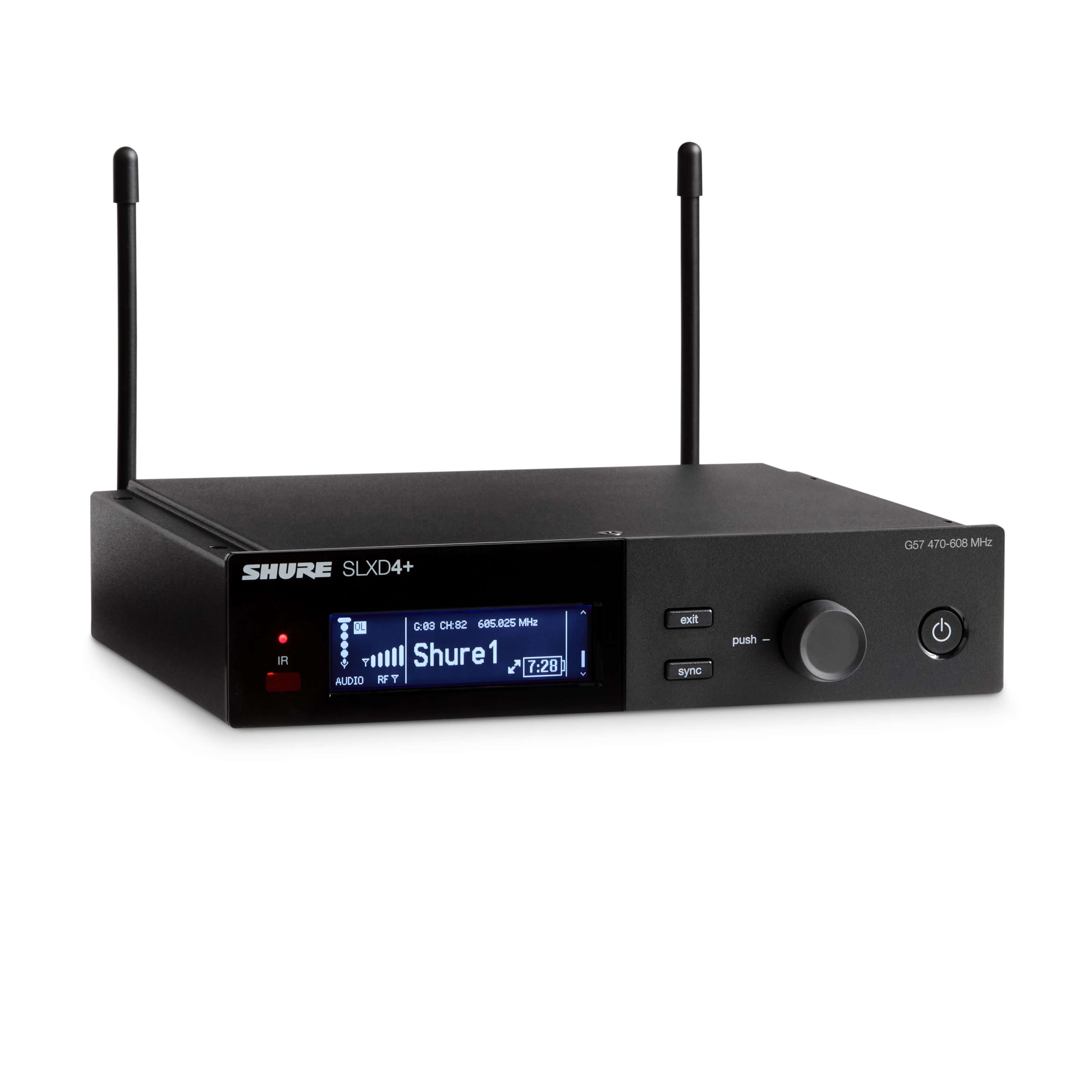 Shure SLXD4+ Single-Channel Digital Wireless Receiver, angled right