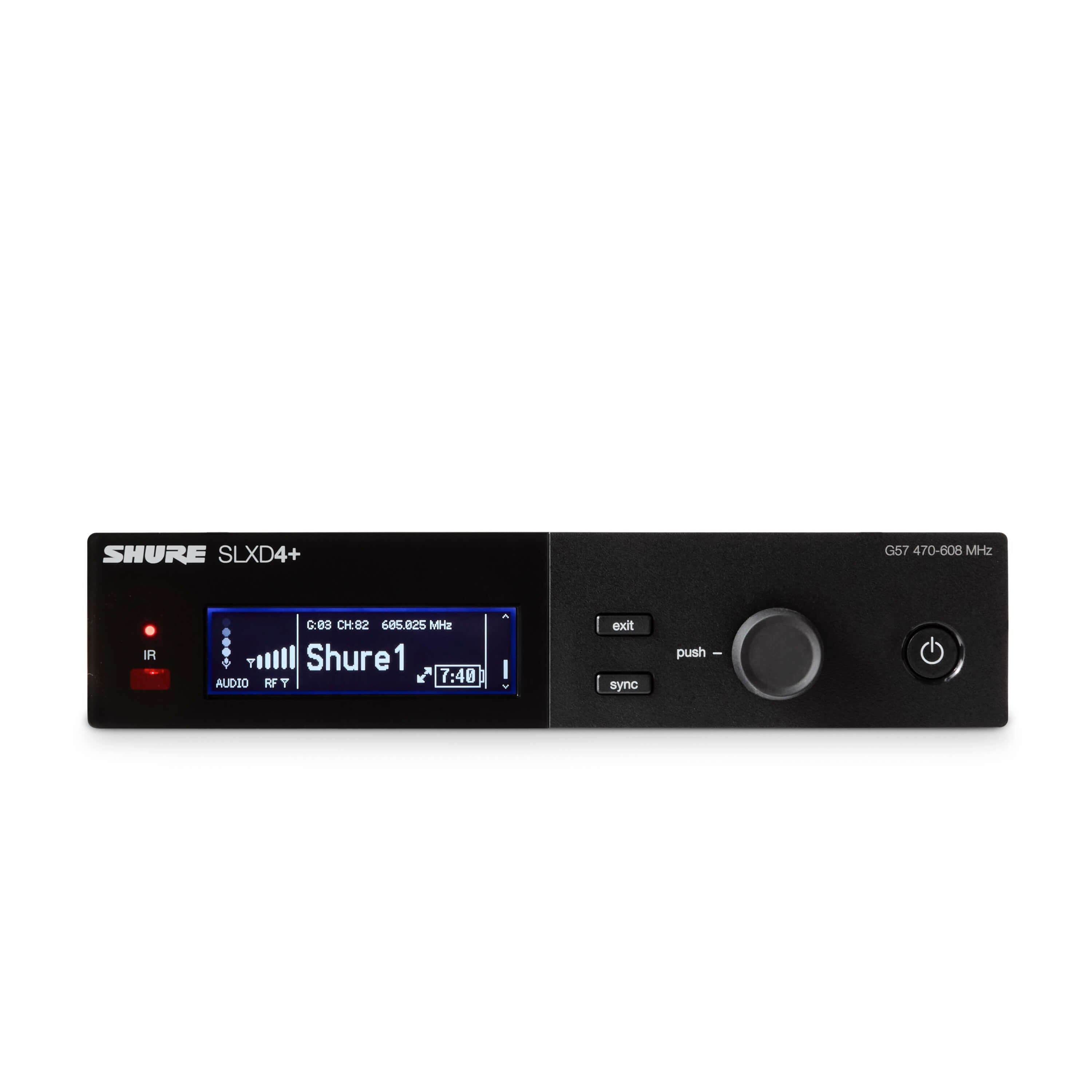 Shure SLXD4+ Single-Channel Digital Wireless Receiver, shown with no antennas