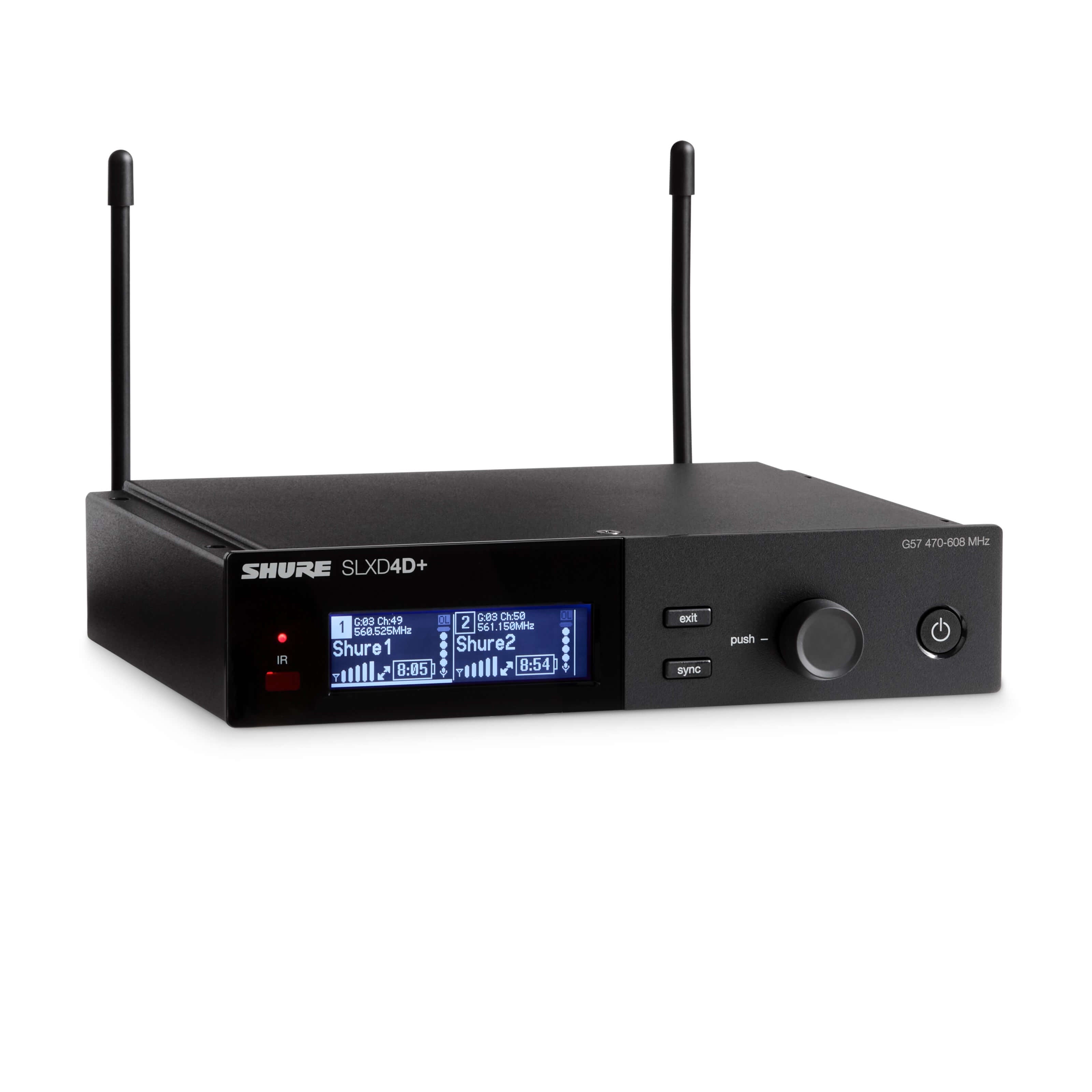 Shure SLXD4D+ Dual-Channel Digital Wireless Receiver, angled right