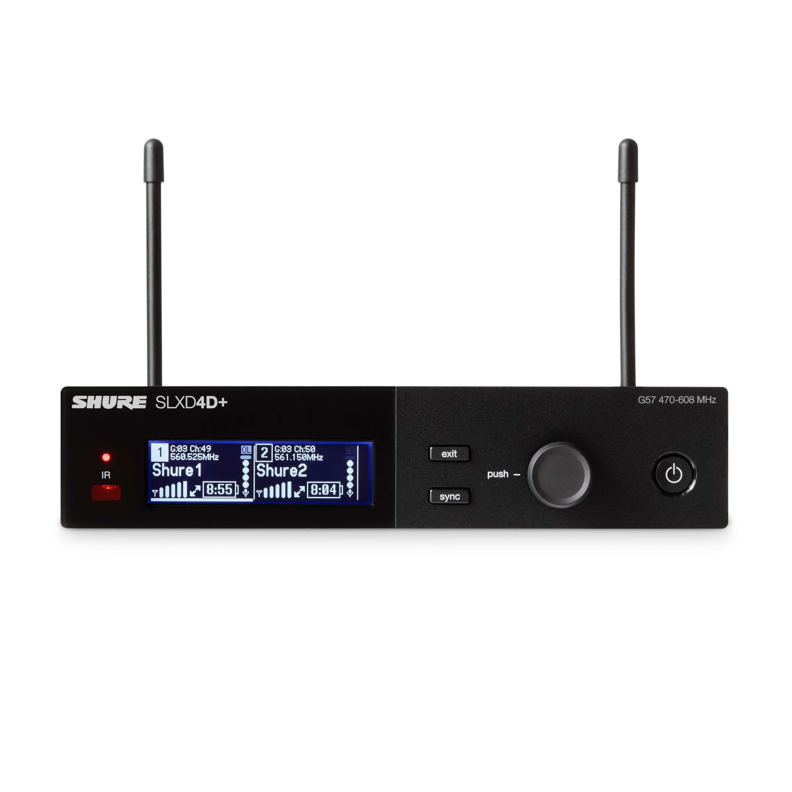 Shure SLXD4D+ Dual-Channel Digital Wireless Receiver, front
