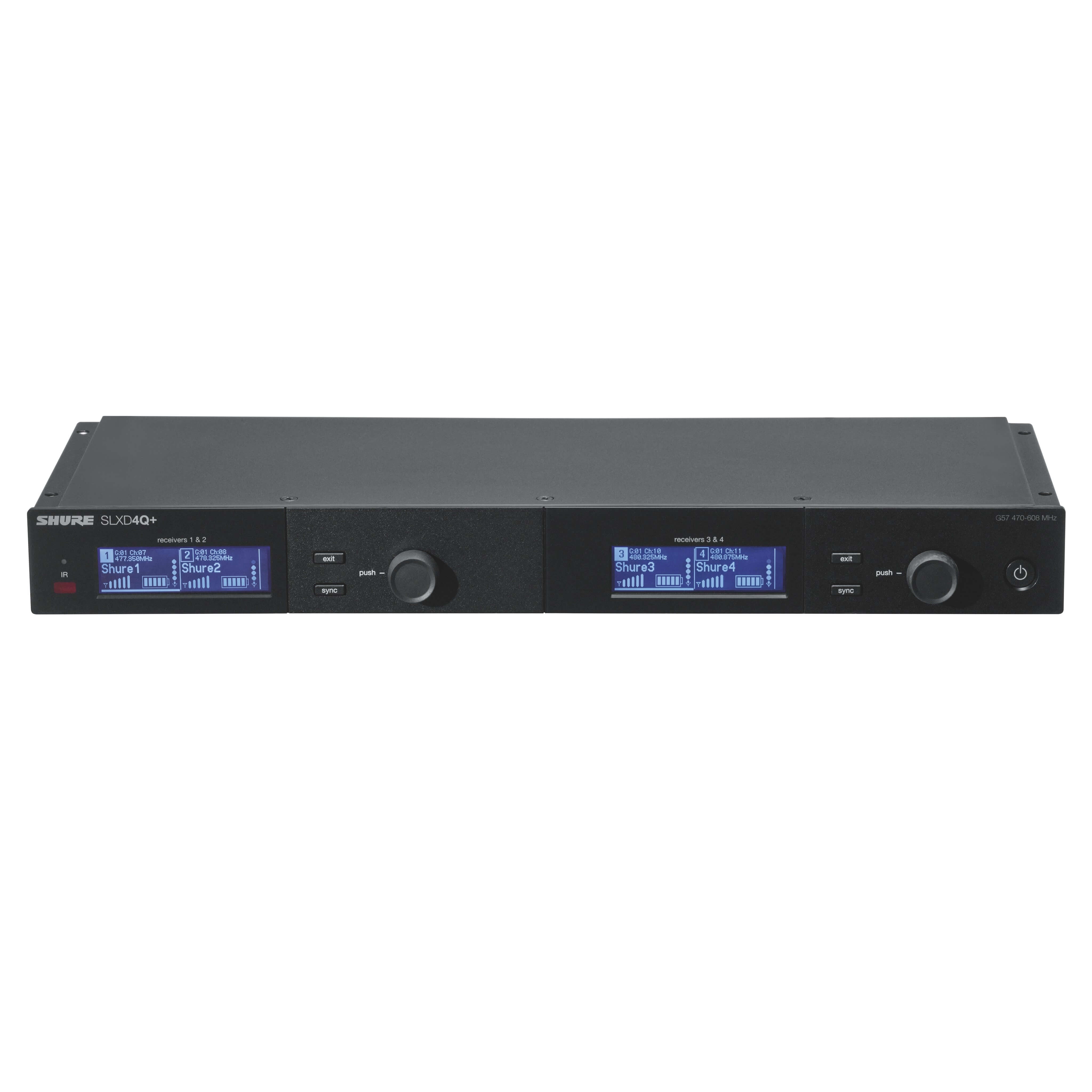 Shure SLXD4Q+ Quad Channel Digital Wireless Receiver, front tilt