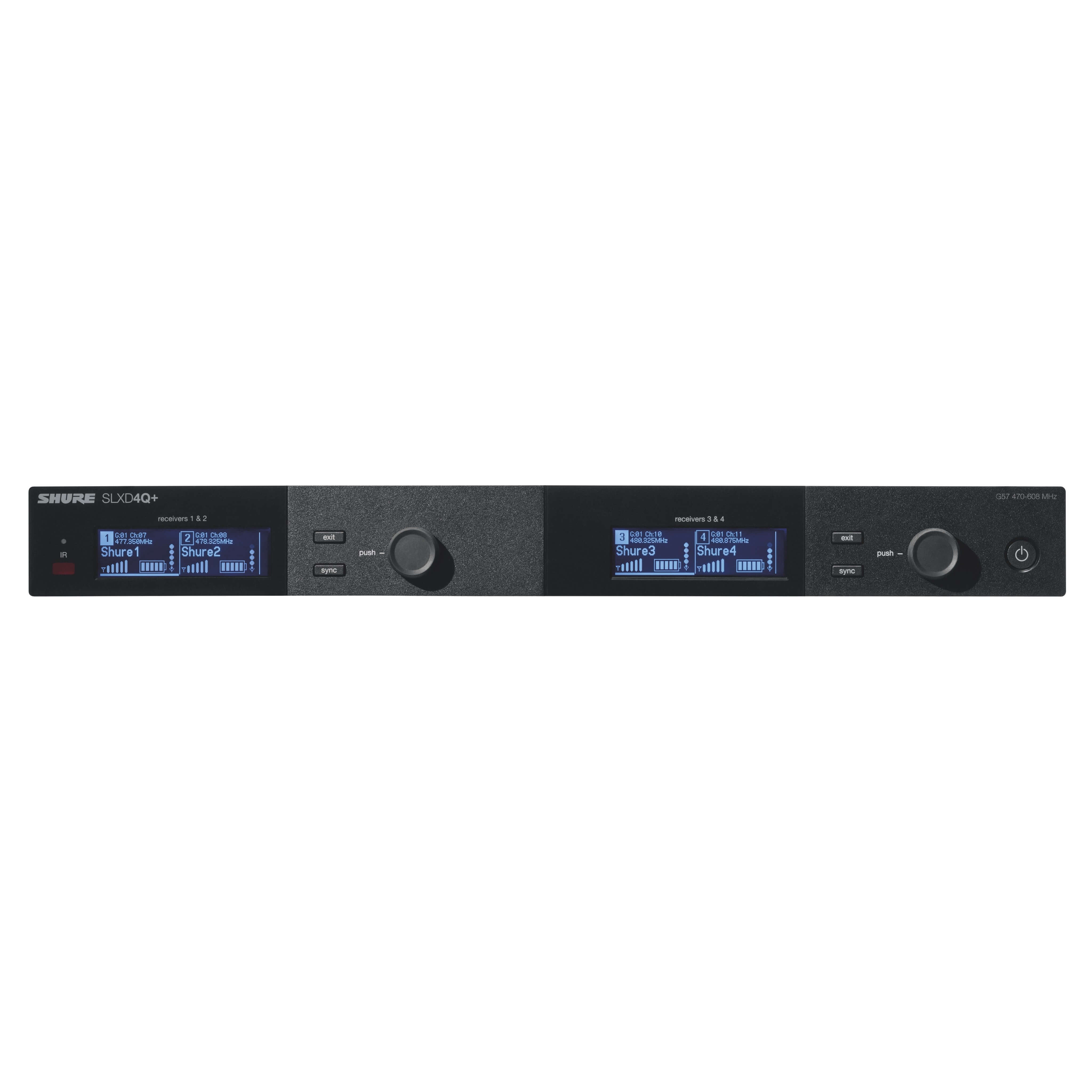 Shure SLXD4Q+ Quad Channel Digital Wireless Receiver, front
