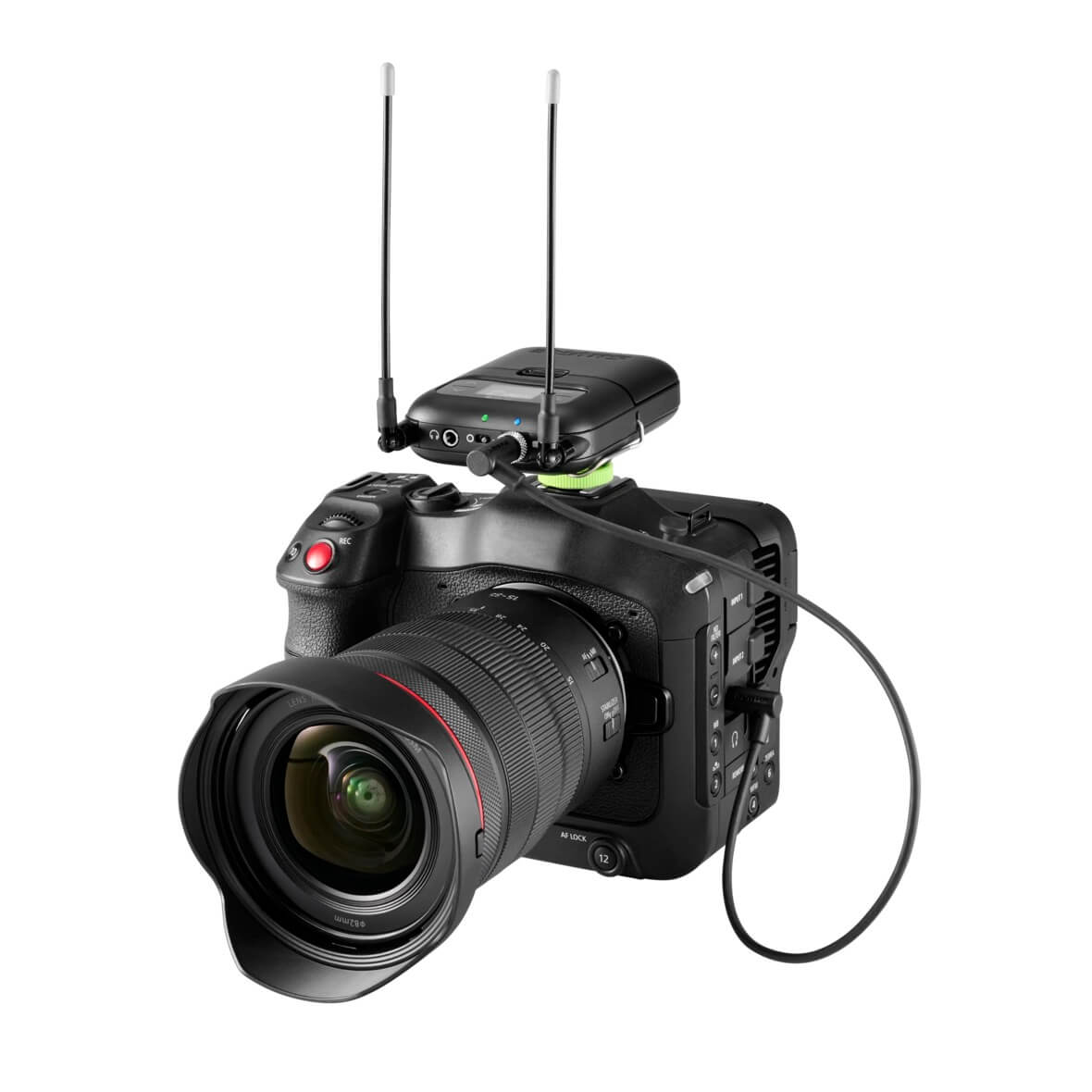 Shure SLXD5 single-channel portable receiver, shown mounted on a DSLR