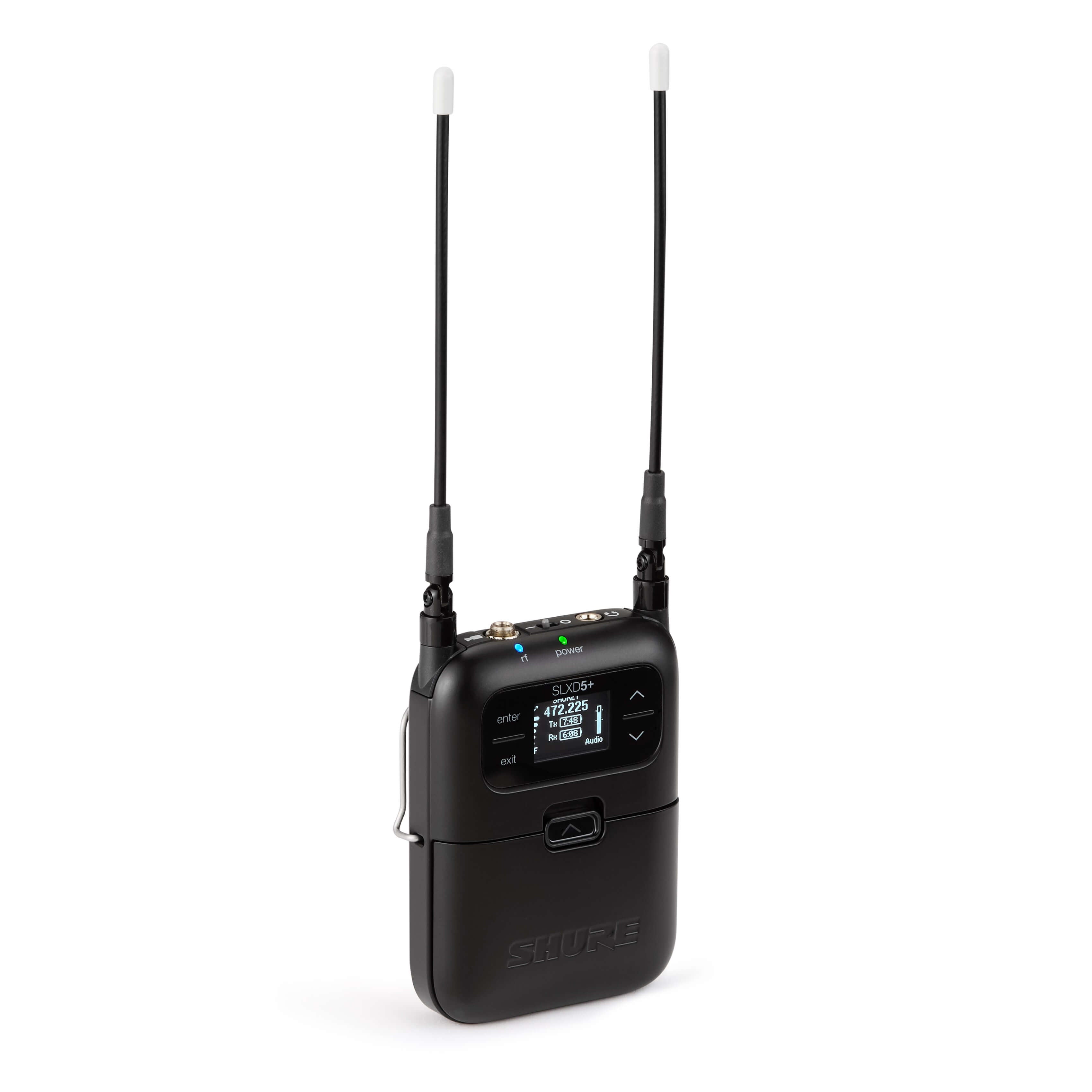 Shure SLXD5+ Single-Channel Portable Digital Wireless Receiver, angled right