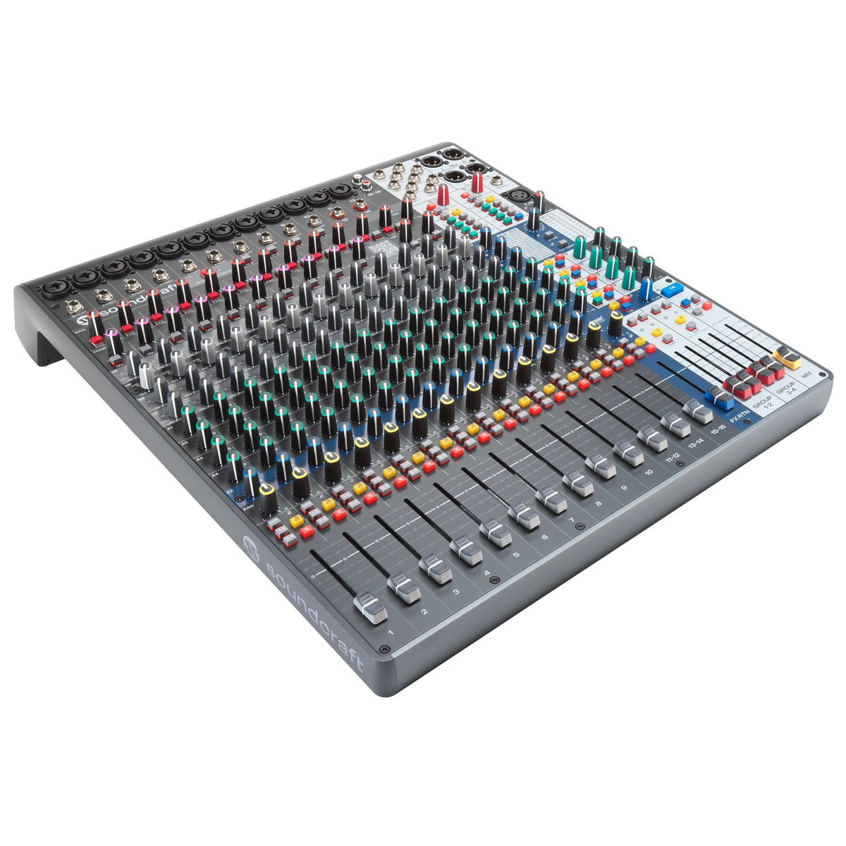 Soundcraft Signature Plus 16 - 16-Ch Analog Mixer with Lexicon FX, angled right