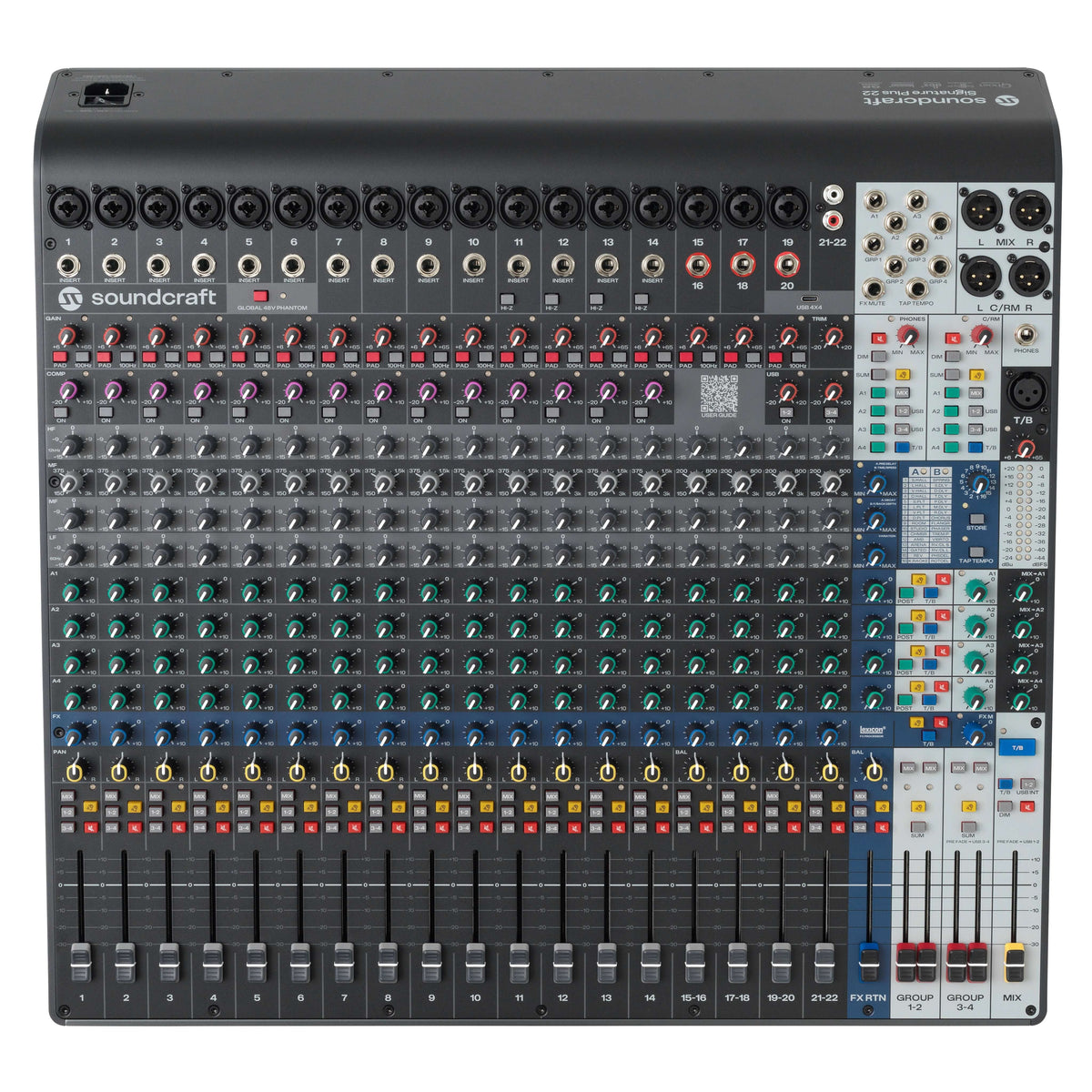 Soundcraft Signature Plus 22 - 22-Ch Analog Mixer with Lexicon FX, top