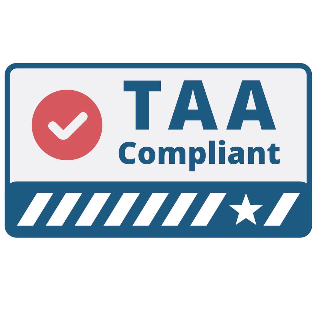 TAA-compliant logo - Trade Agreements Act, meets FAR 52.225-5 requirements