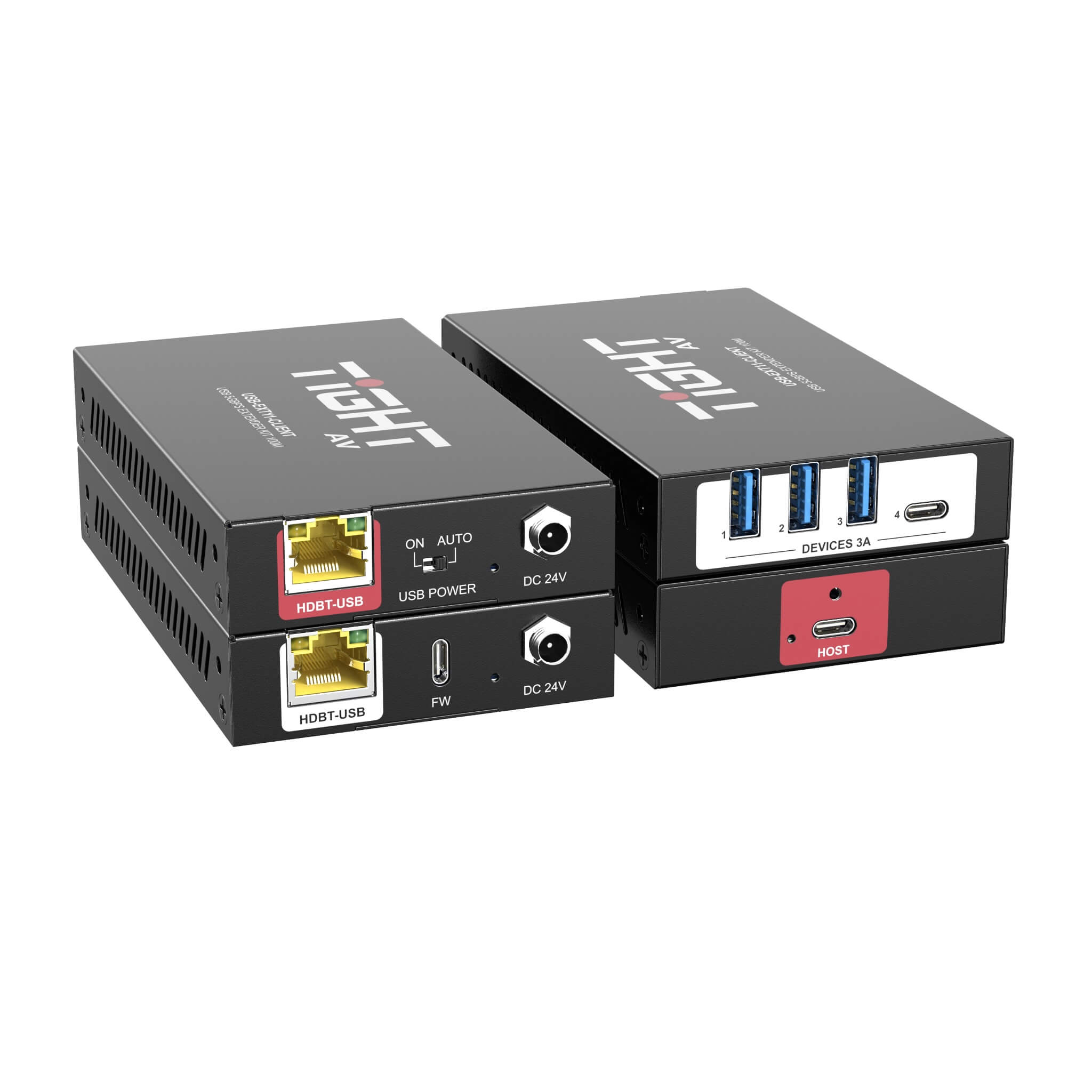 TiGHT AV USB-EXT11-KIT - USB 5Gbps Extender Kit over HDBaseT, angle composite view