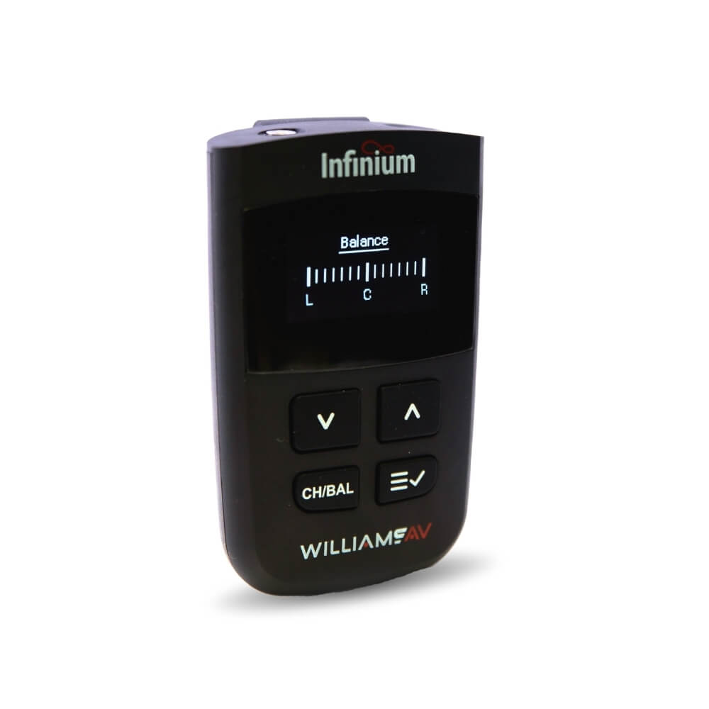 Williams AV BA R1 - Infinium Auracast Receiver with Hi-Res OLED Screen, angled