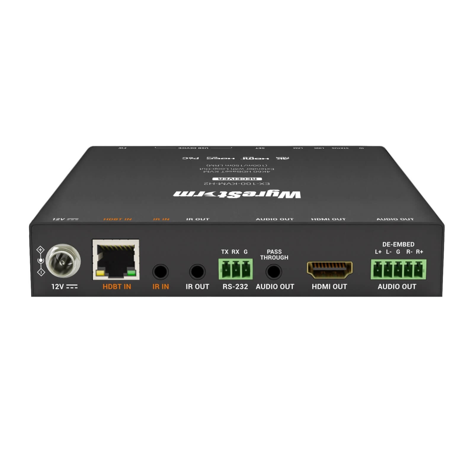 WyreStorm EX-100-KVM-H2 - 4K60 HDBaseT KVM Extender Set with Loop-Out, RX rear