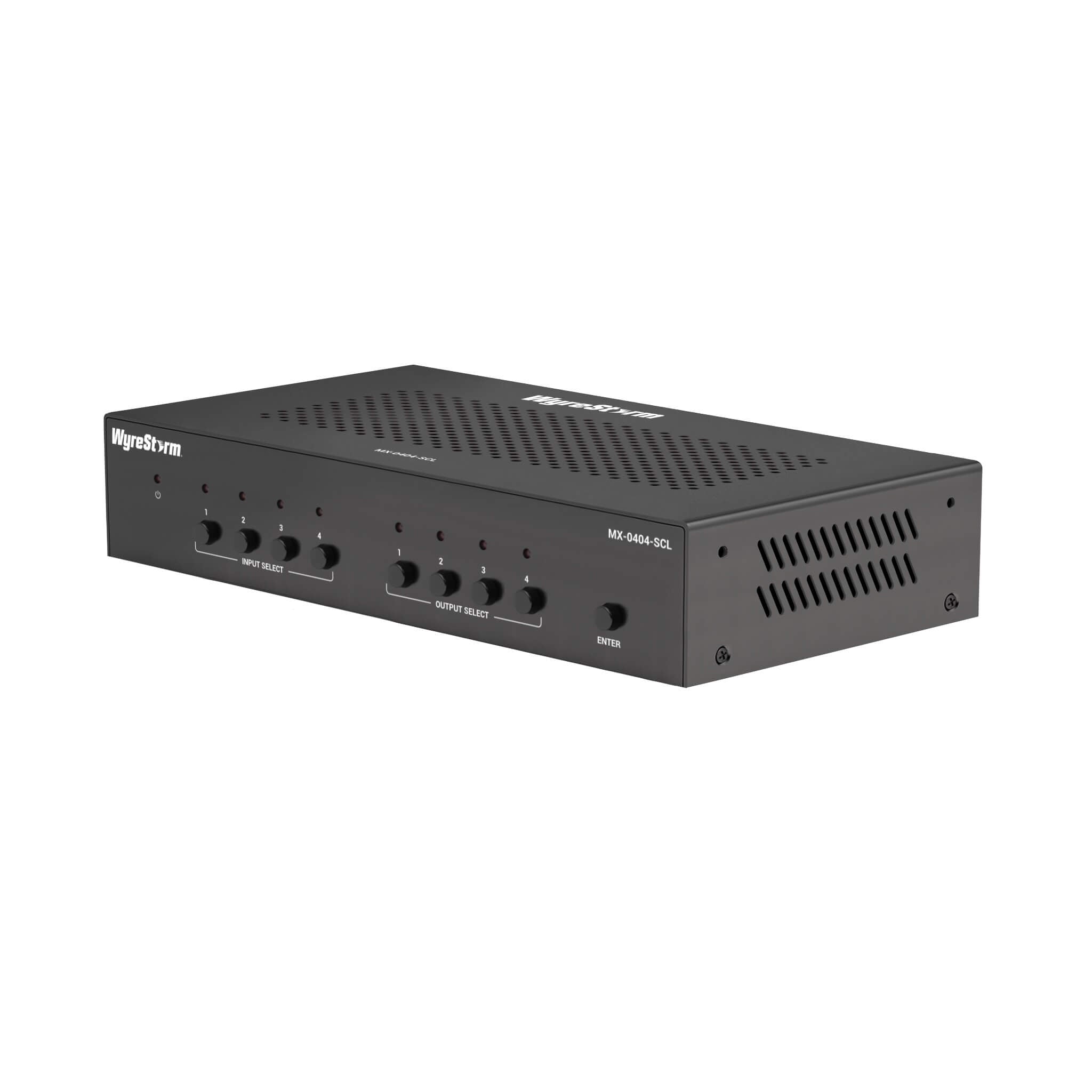 WyreStorm MX-0404-SCL - 4K60 4×4 HDMI Seamless Matrix Switcher, front angle