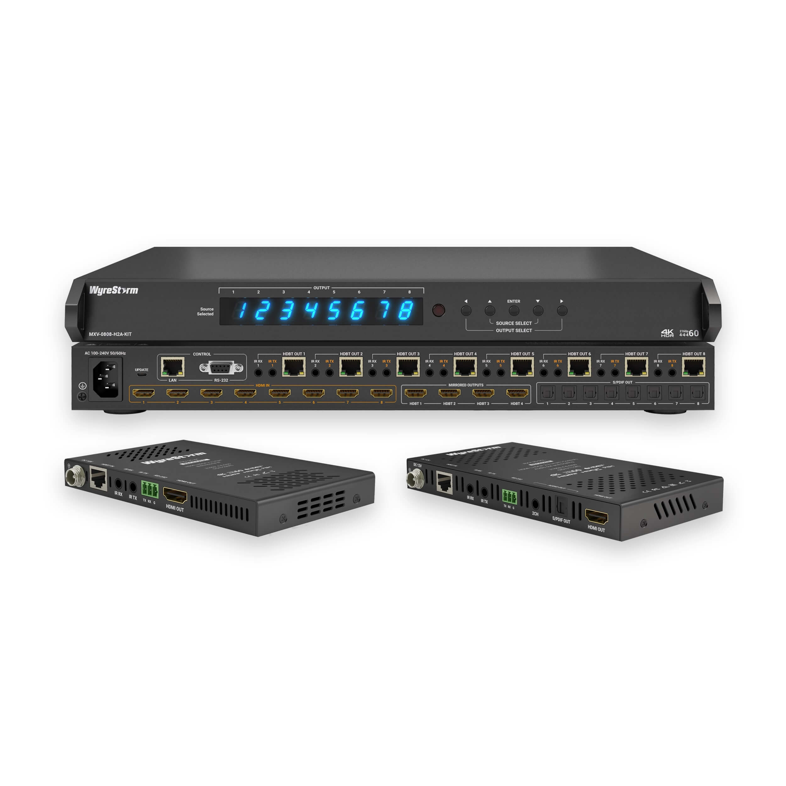 WyreStorm MXV-0808-H2A-KIT - 4K 8×8 HDBaseT Matrix Kit with 8 Receivers