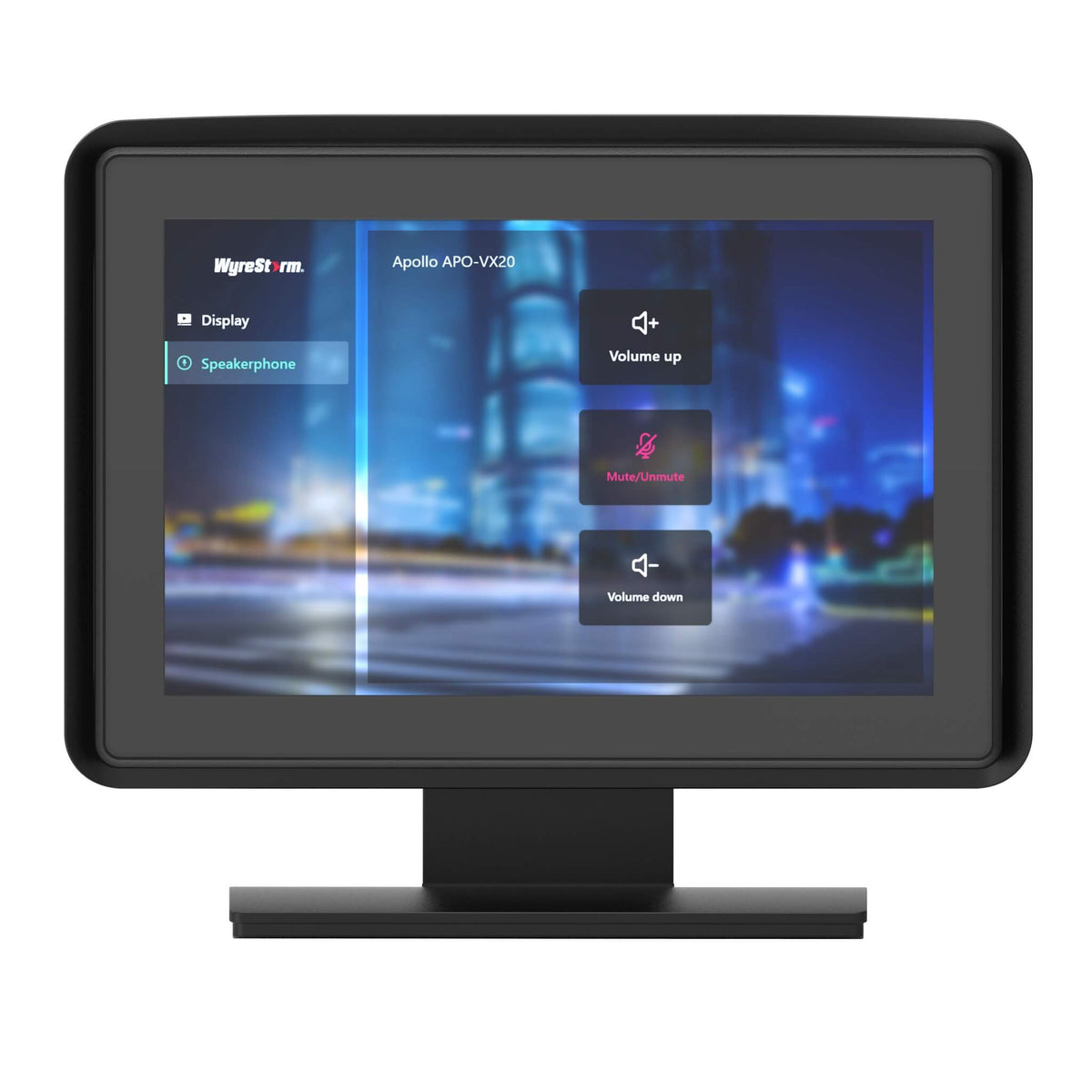 WyreStorm SYN-TOUCH10 v3 - Synergy 10.1-inch All-In-One Touchpad, front view with tabletop stand