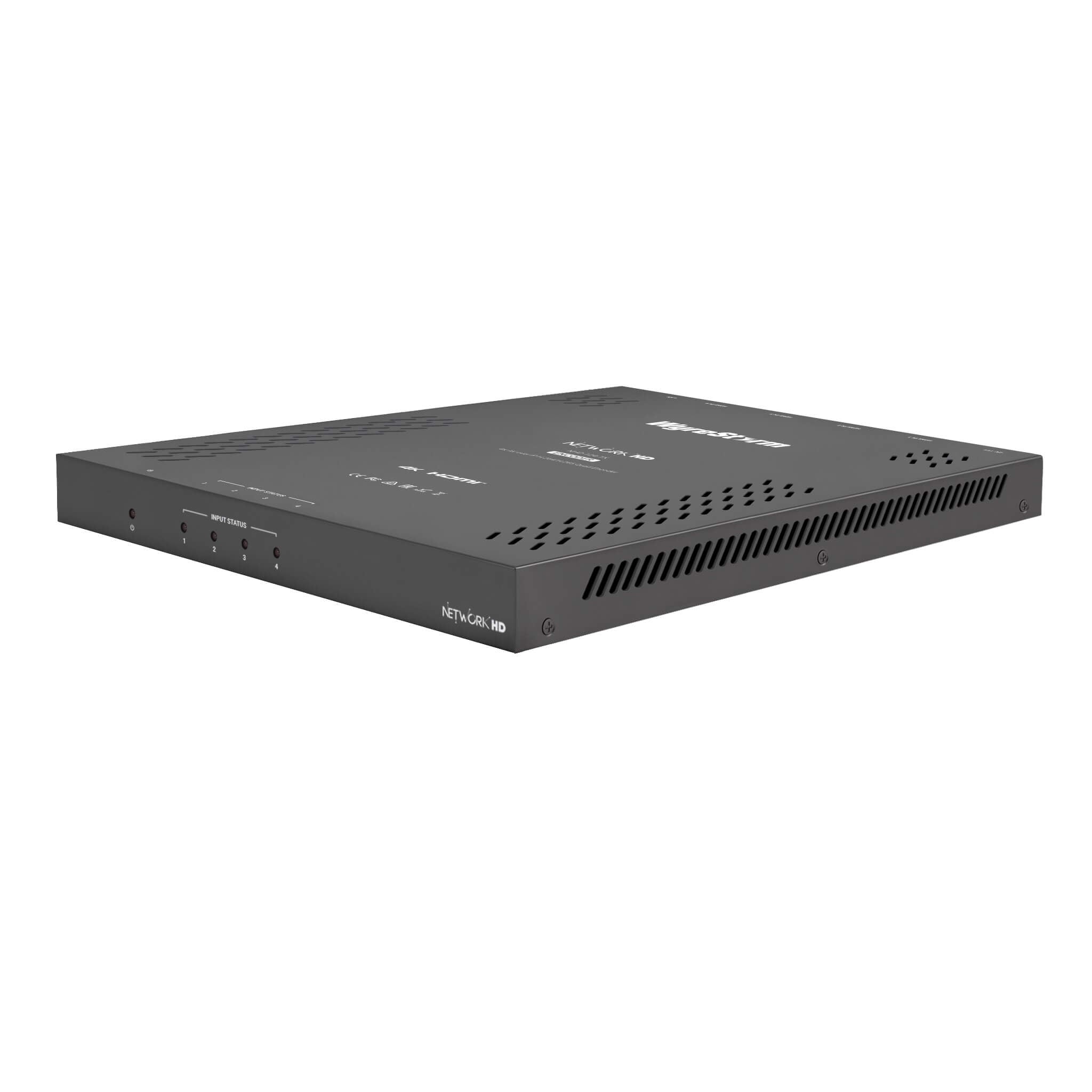 WyreStorm NHD-124-TX - 4K H.264/H.265 AVoIP Quad Input Encoder, front angle