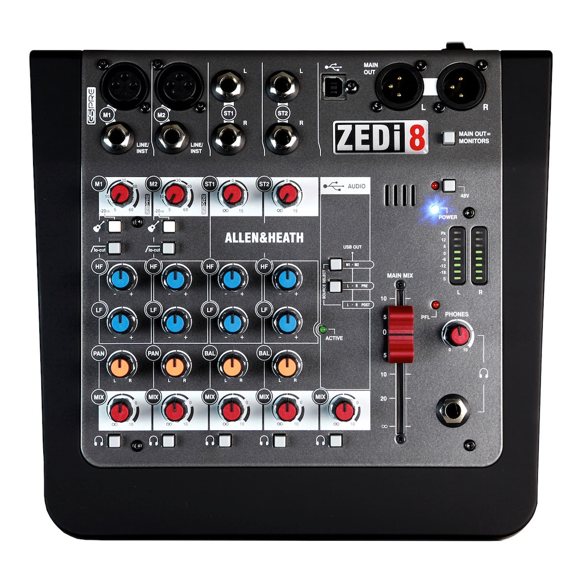 Allen & Heath ZEDi-8 - 8-channel Analog Mixer with USB Audio Interface, top