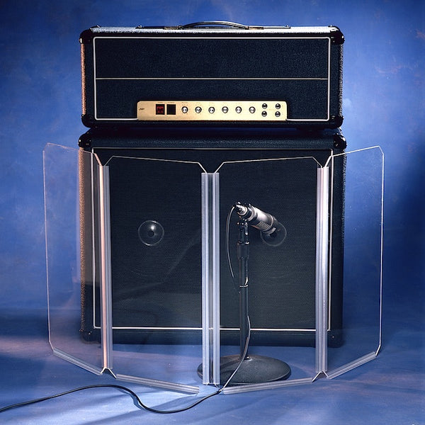 ClearSonic A1224x4 Amp Shield - Guitar Speaker Cabinet Sound Isolation shown with microphone and amplifier