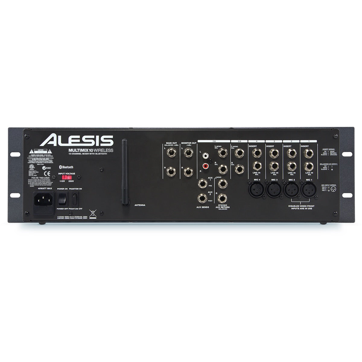 Alesis MultiMix 10 Wireless - 10-Channel Bluetooth Rackmount Mixer, rear