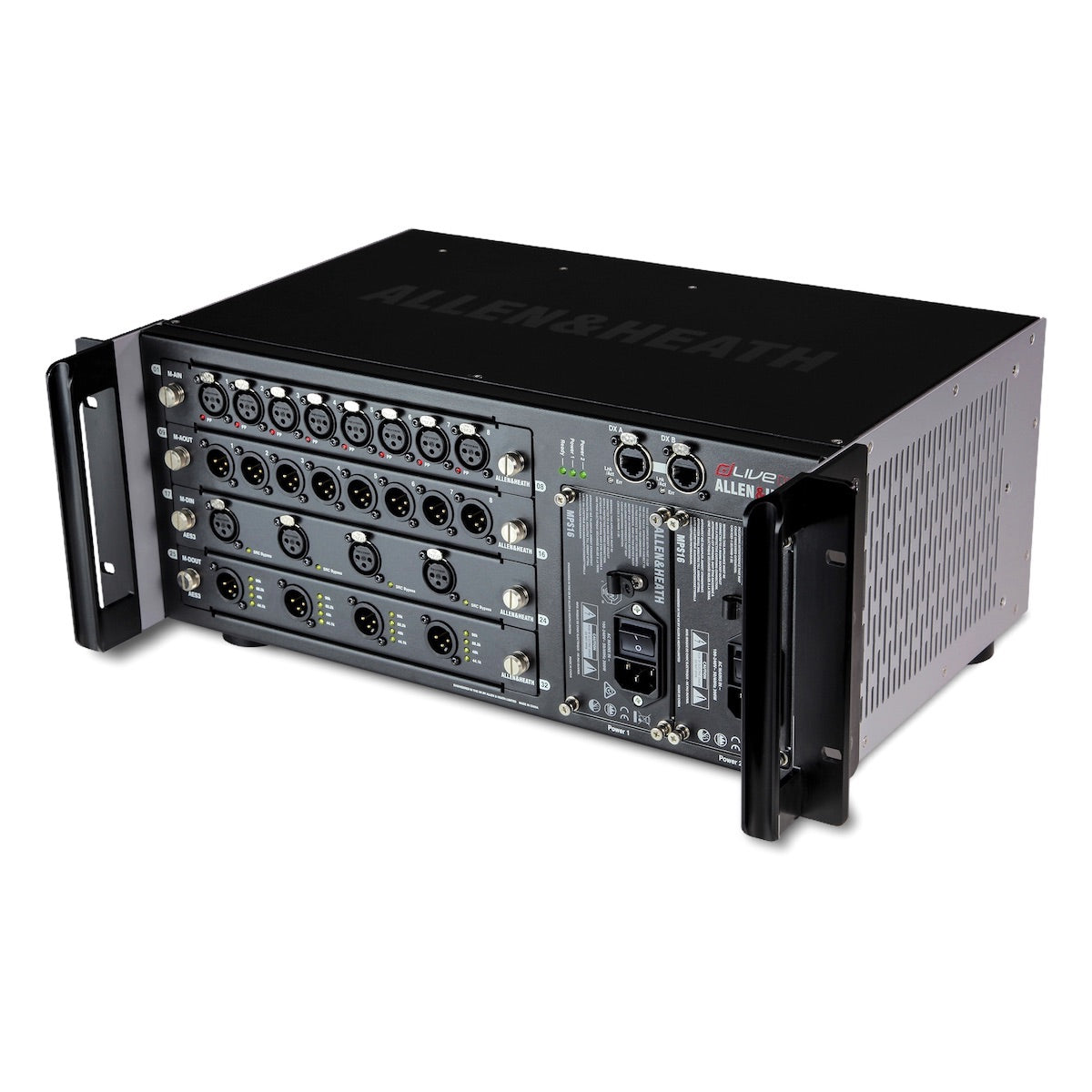 Allen & Heath DX32 - 96kHz Modular Expansion Chassis with Redundancy, front angle. I/O modules sold separately.