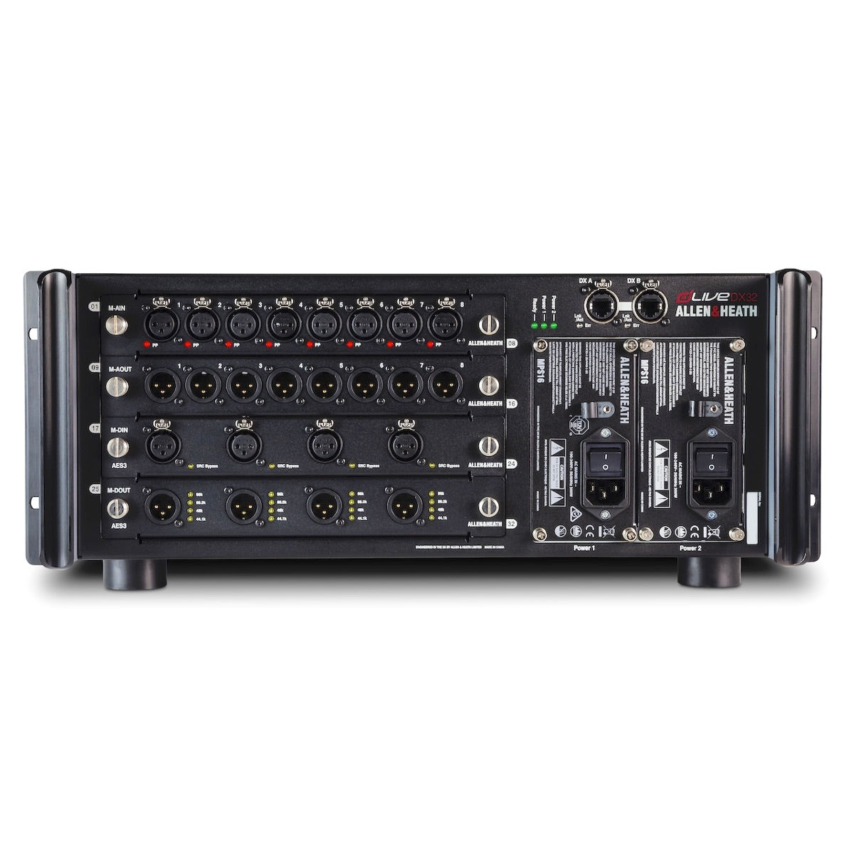 Allen & Heath DX32 - 96kHz Modular Expansion Chassis with Redundancy, front. I/O modules sold separately.