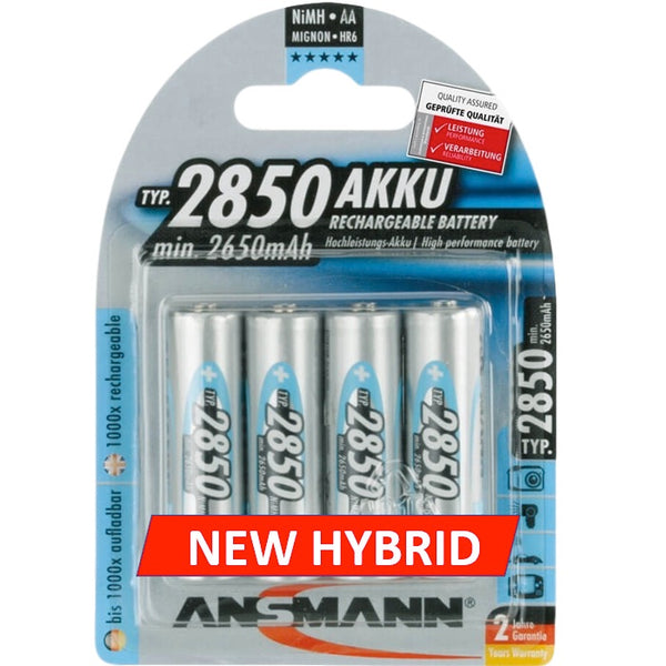 Ansmann AA 2850 mAh Hybrid Rechargeable NiMH Batteries, 4-pack package