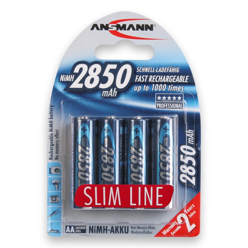 Ansmann AA 2850 mAh Slimline Rechargeable NiMH Batteries, 4-pack package