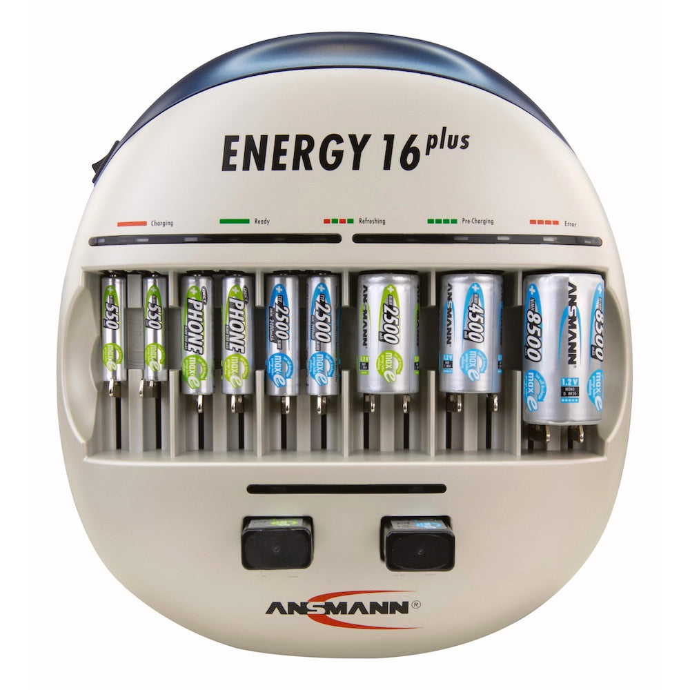Ansmann Energy 16 Plus - Desktop Battery Charging Station, top with batteries