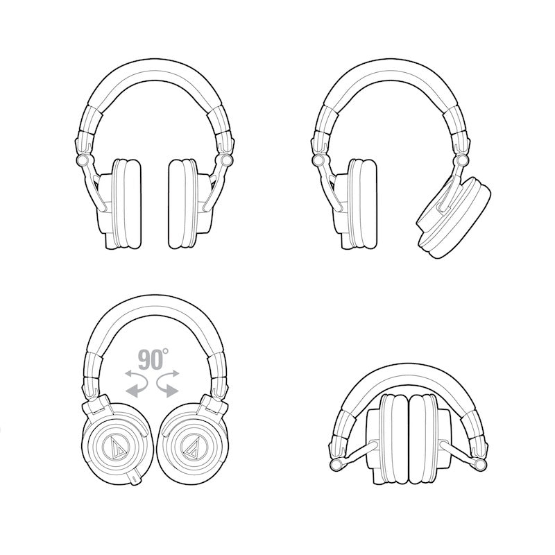 Audio-Technica ATH-M50xWH Professional Monitor Headphones, diagram