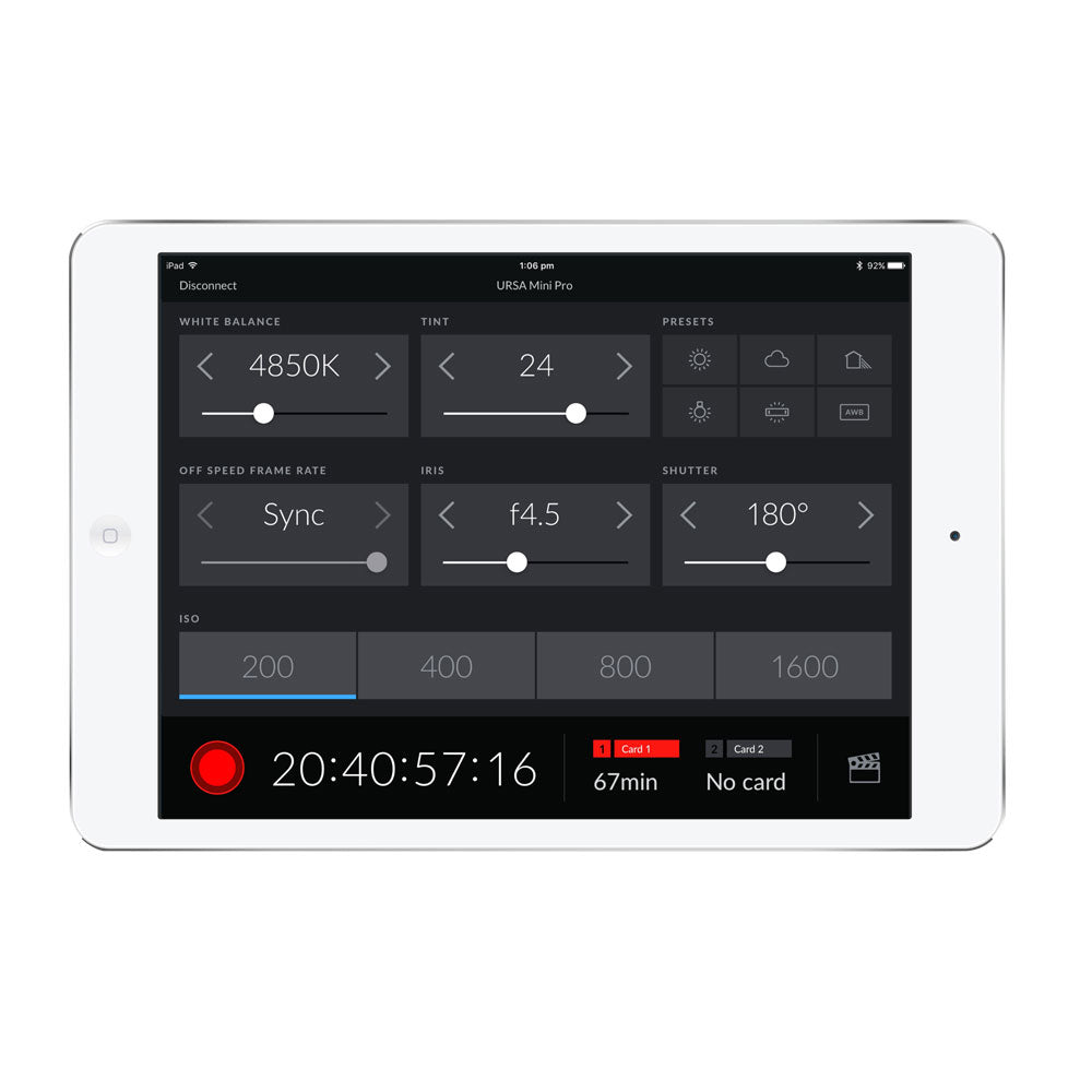 Blackmagic URSA Mini Pro 4.6K G2 Digital Film Camera, iPad interface