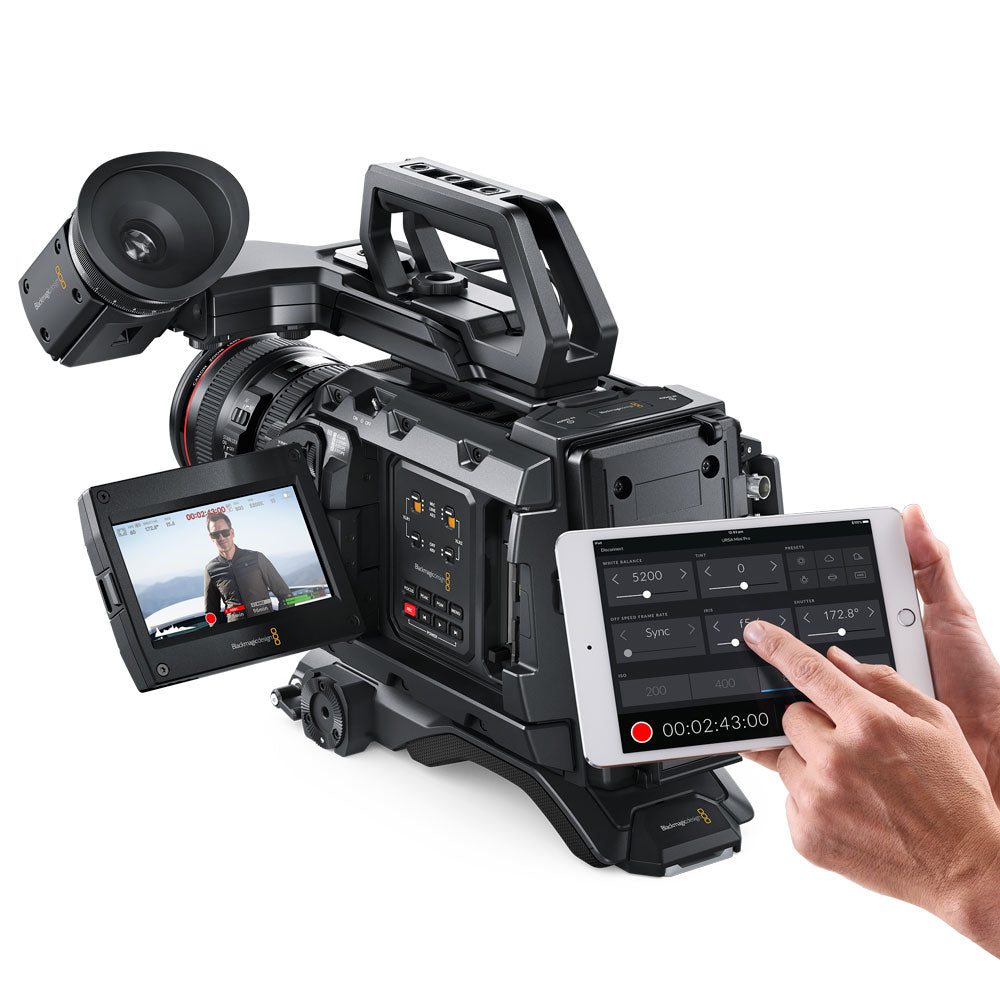 Blackmagic URSA Mini Pro 4.6K G2 Digital Film Camera, shown with optional equipment