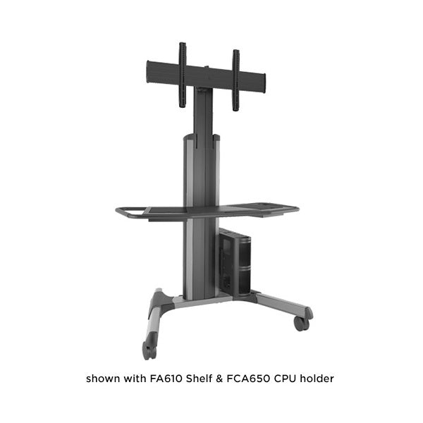 Chief LPAUS Large Fusion Manual Height Adjustable Mobile AV Cart, shown with FA610 Shelf and FCA650 CPU holder