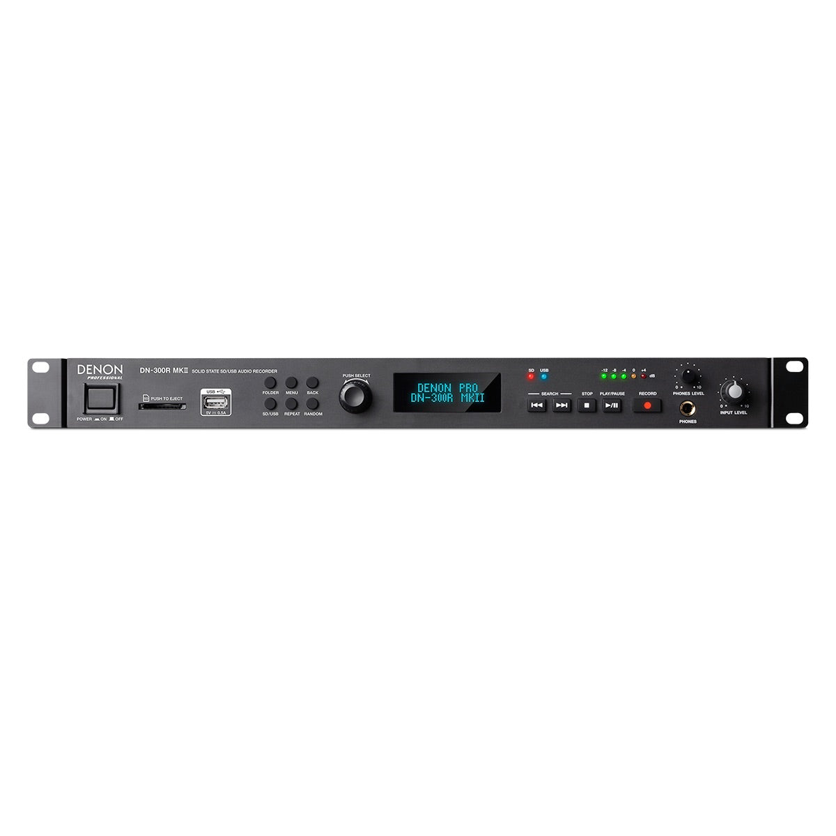 Denon DN-300R MKII Solid-State SD/USB Audio Recorder with XLR Outputs, front