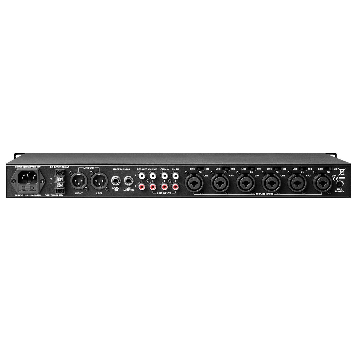 Denon DN-312X 12-Channel Line Mixer with Priority, rear