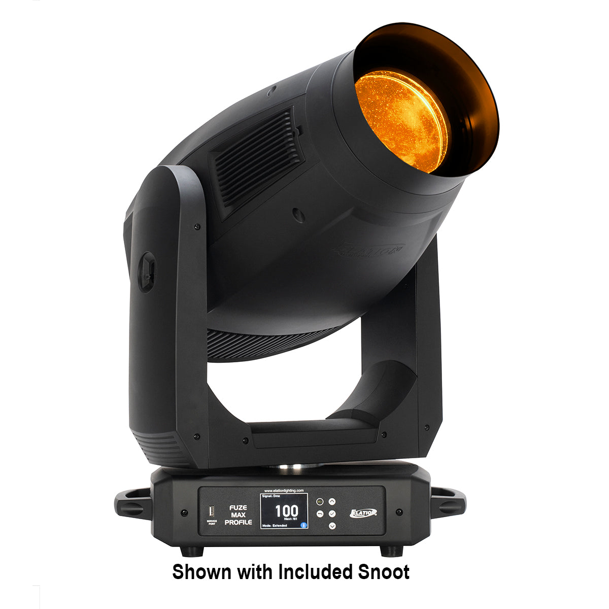 Elation FUZE MAX PROFILE - Automated Full Color LED Framing Fixture, shown with included snoot