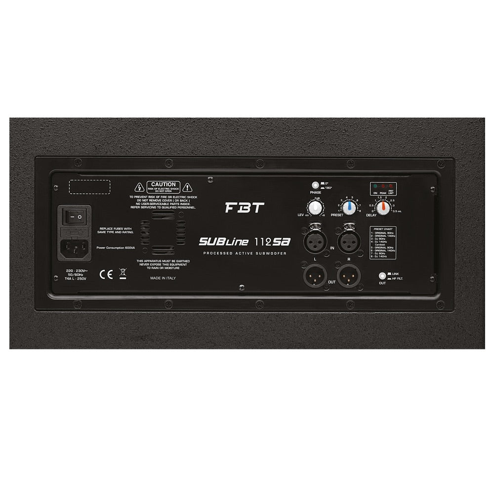 FBT SUBLine 112SA - 12-inch 700W Processed Active Subwoofer, rear panel