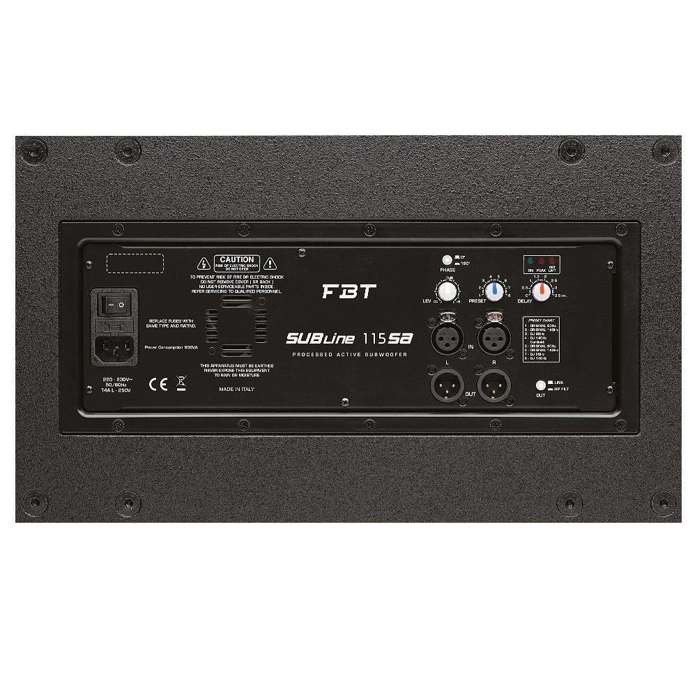 FBT SUBLine 115SA - 15-inch 700W Processed Active Subwoofer, rear panel