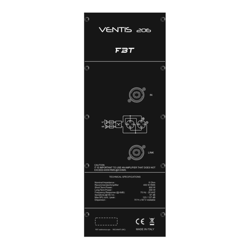 FBT Ventis 206 - 400W 2-way Passive Reinforcement Speaker, rear