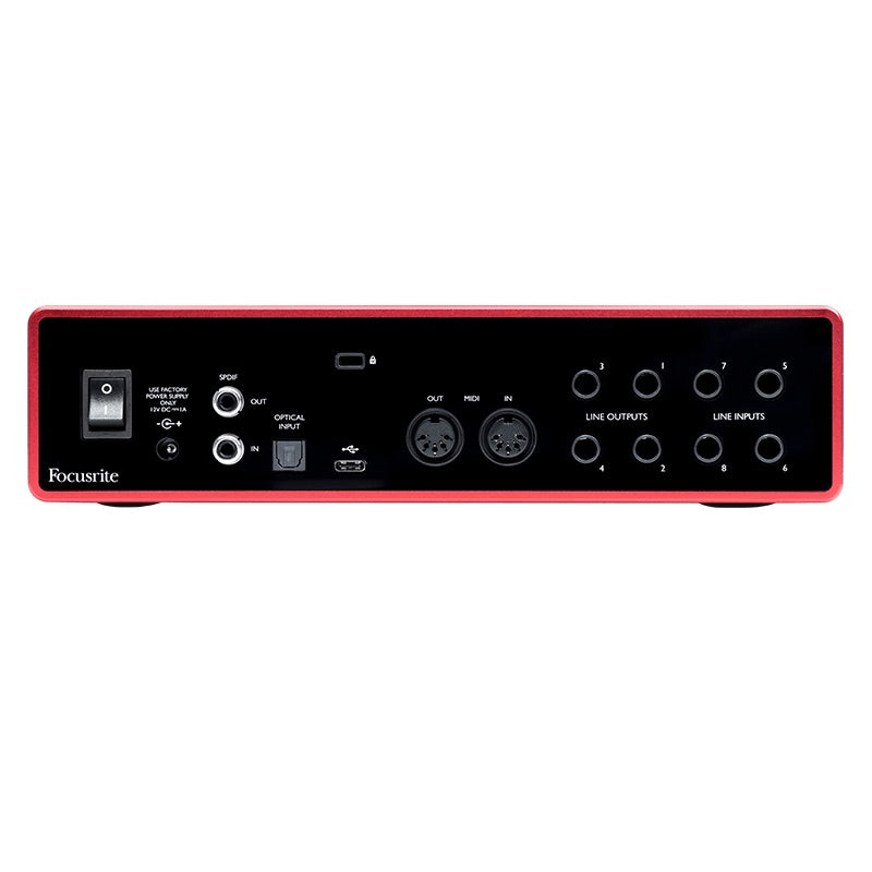 Focusrite Scarlett 18i8 - USB 2.0 Audio Interface with 18-in/8-out (3rd Gen), rear