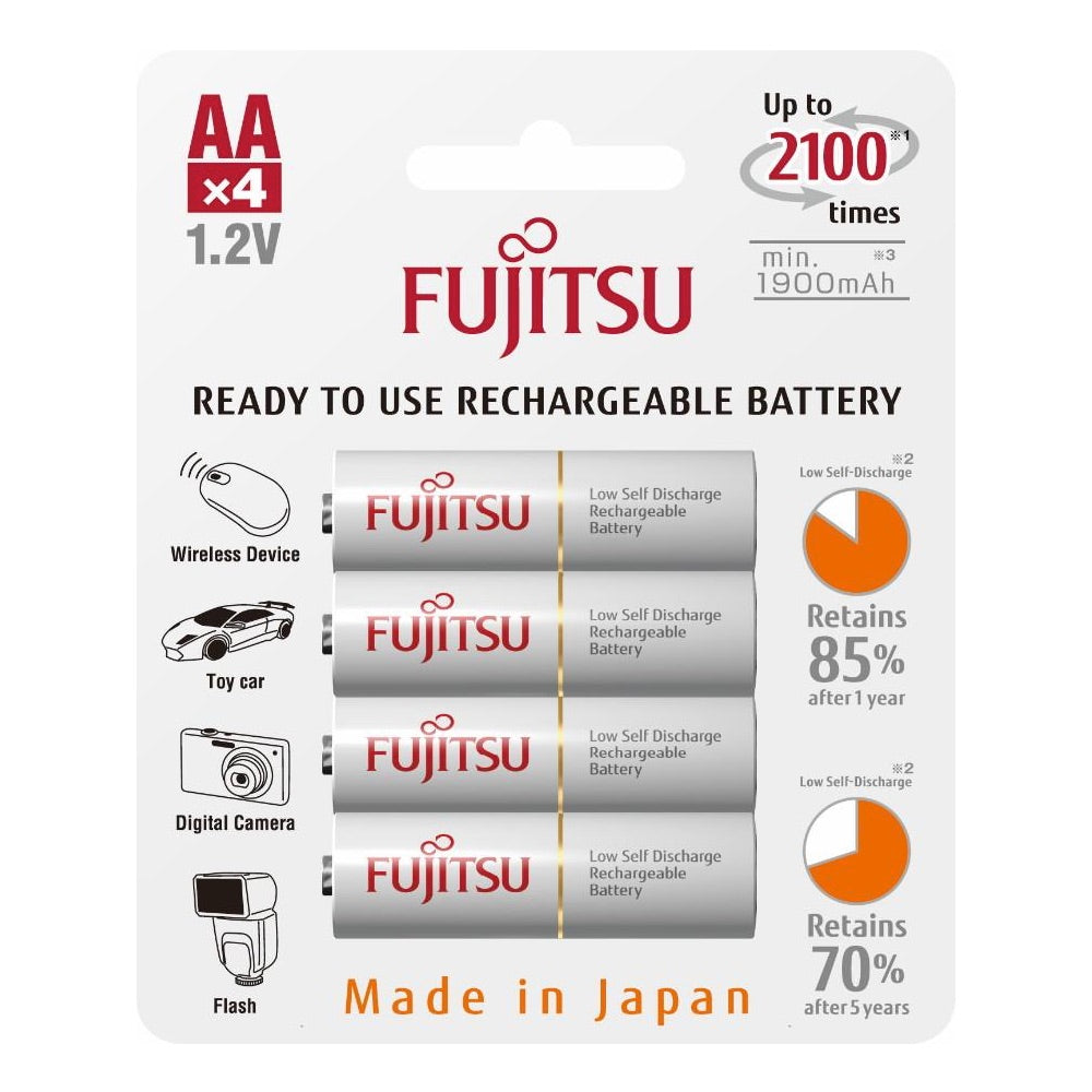 Fujitsu AA 2000 mAh HR-3UTCEX Rechargeable NiMH Batteries, 4-pack package