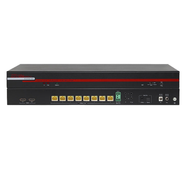 Hall Technologies ECHO-8S - 8-Channel HDBaseT Splitter (Sender), front and rear views