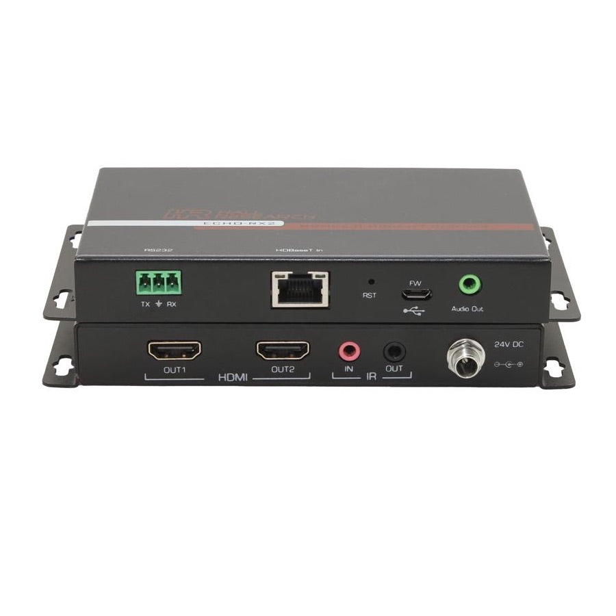 Hall Technologies ECHO-RX2 - HDBaseT Receiver with Dual Outputs, front and rear views
