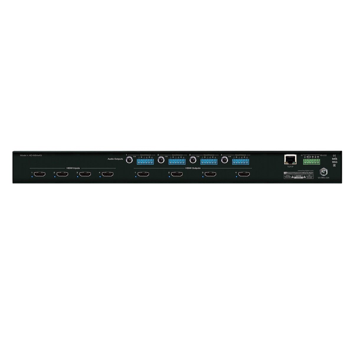 Key Digital KD-MS4x4G - 4x4 4K/18G HDMI Matrix Switcher, rear