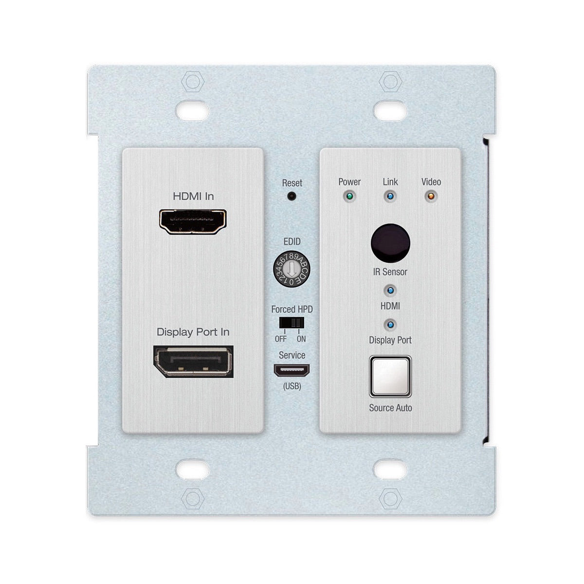 Key Digital KD-X2x1WDTx - 4K/18G HDBaseT Wall Plate Switcher, HDMI & DisplayPort, front