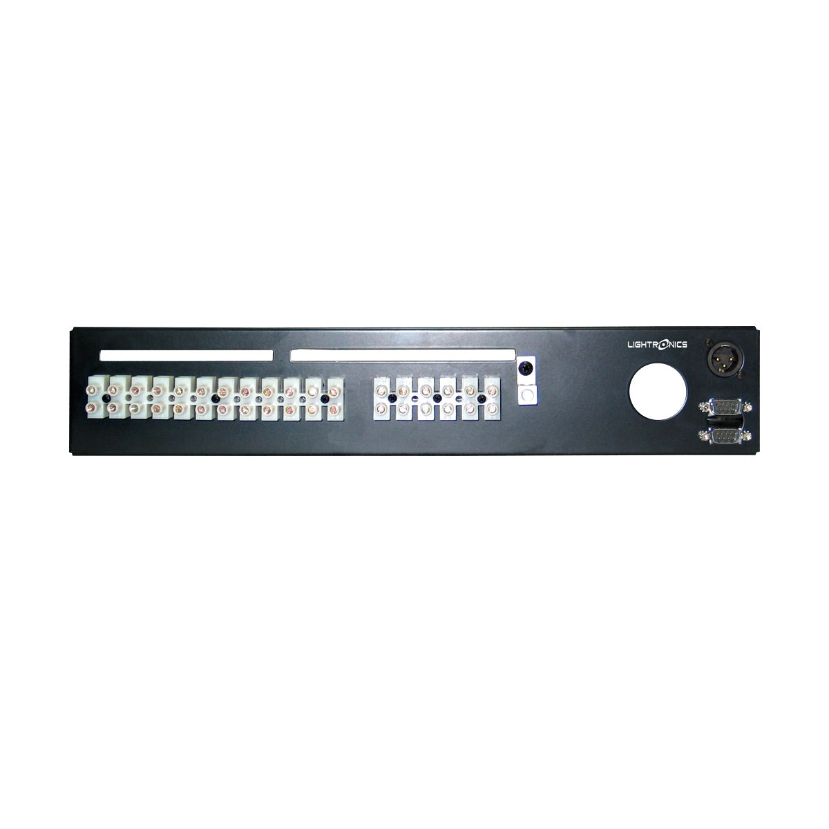 Lightronics RA122 Rack Mount Dimmer, RA Series, rear Terminal/Barrier Connector Strip with Knockout Cover