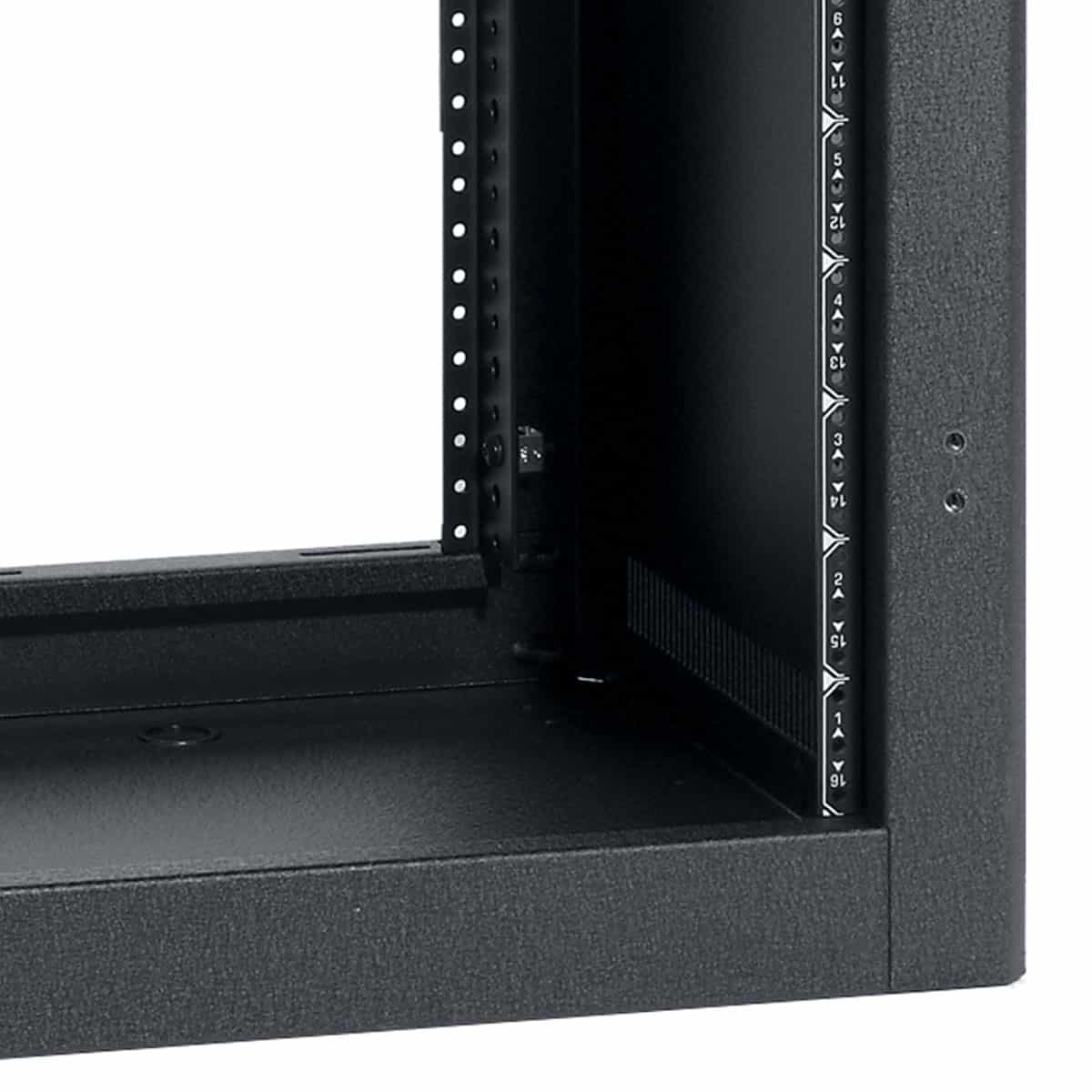 Lowell LDTR-1018 Desktop Rack 10U x 18-in Deep, rail closeup