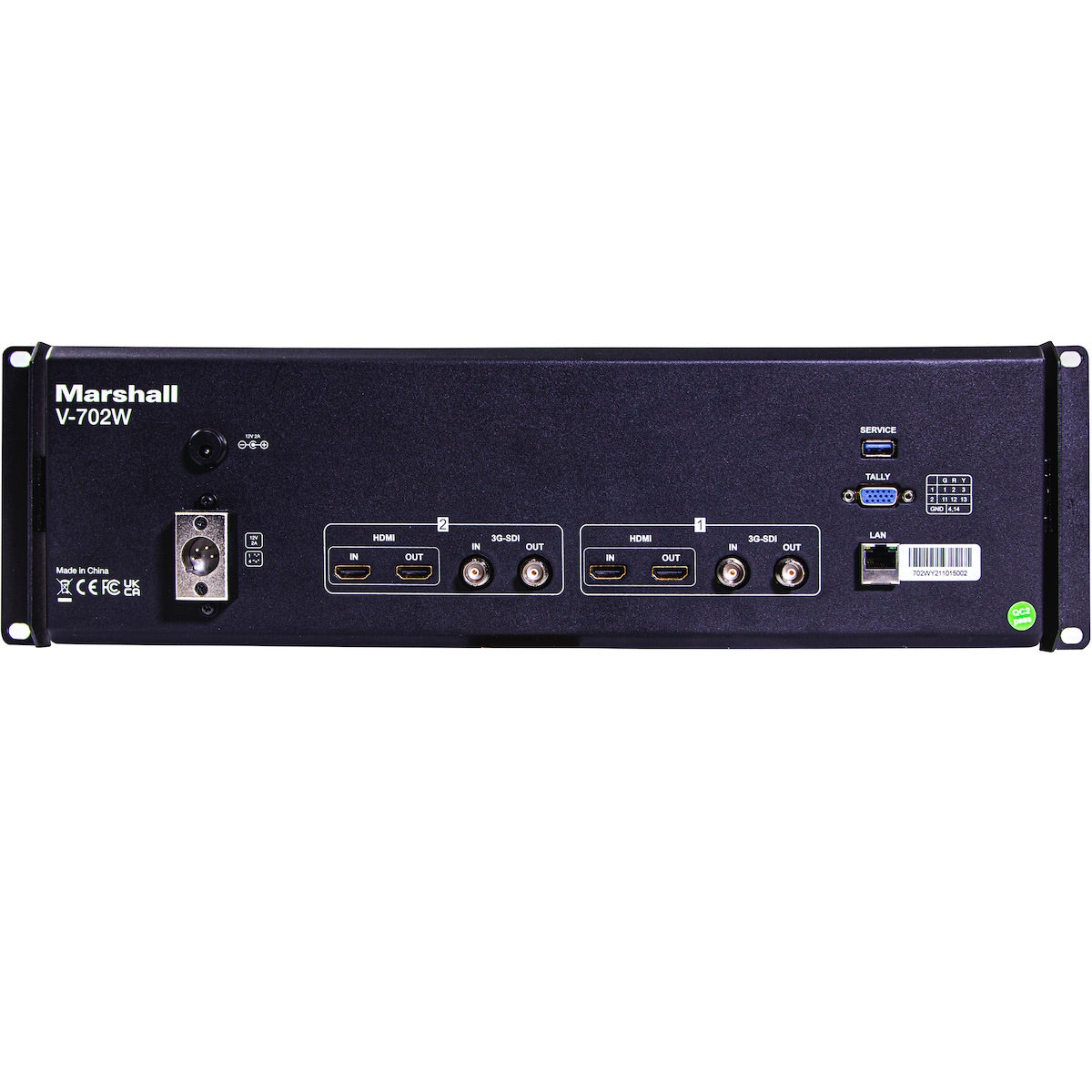 Marshall V-702W - Dual 7" HD Rack Monitor with 3G-SDI & HDMI Inputs, rear