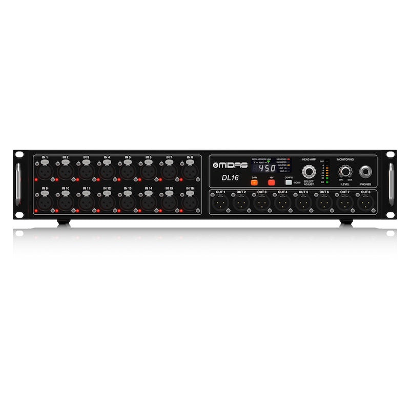 Midas DL16 - 16-Input, 8-Output Stage Box with 16 Midas Mic Preamps, front