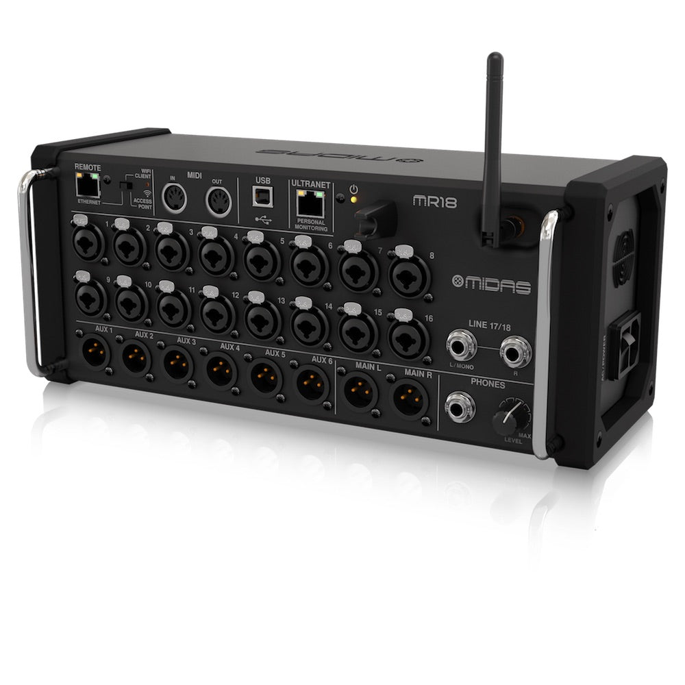 Midas MR18 - 18-Input Digital Mixer for iPad/Android Tablets, right angled view
